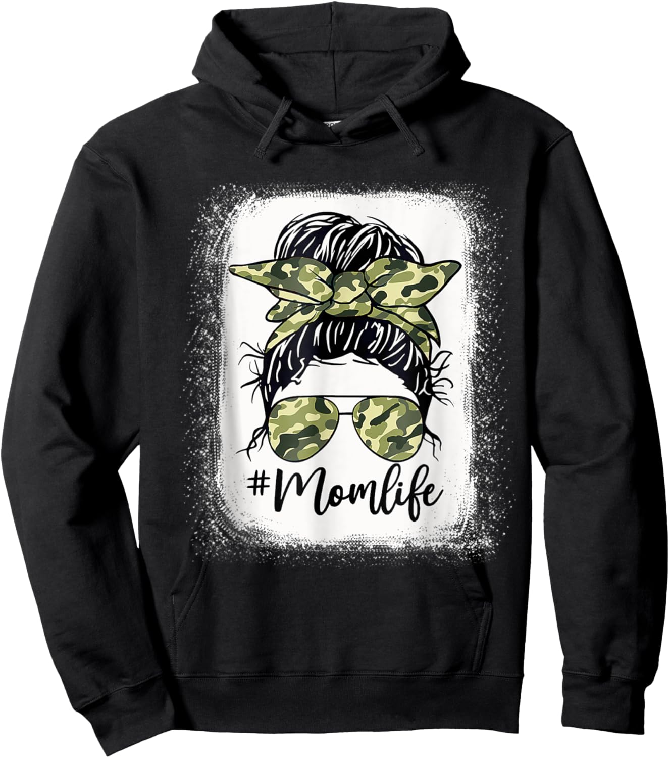 Camouflage Mom Life Messy Bun Bleached Mother's Day Hoodie - Hoodie | Black
