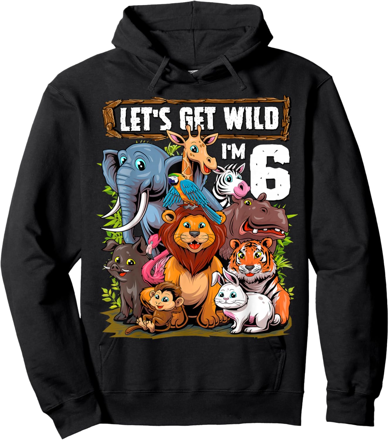 6 Year Old Zoo Birthday Safari Jungle Animals 6th Birthday Hoodie - Hoodie | Black