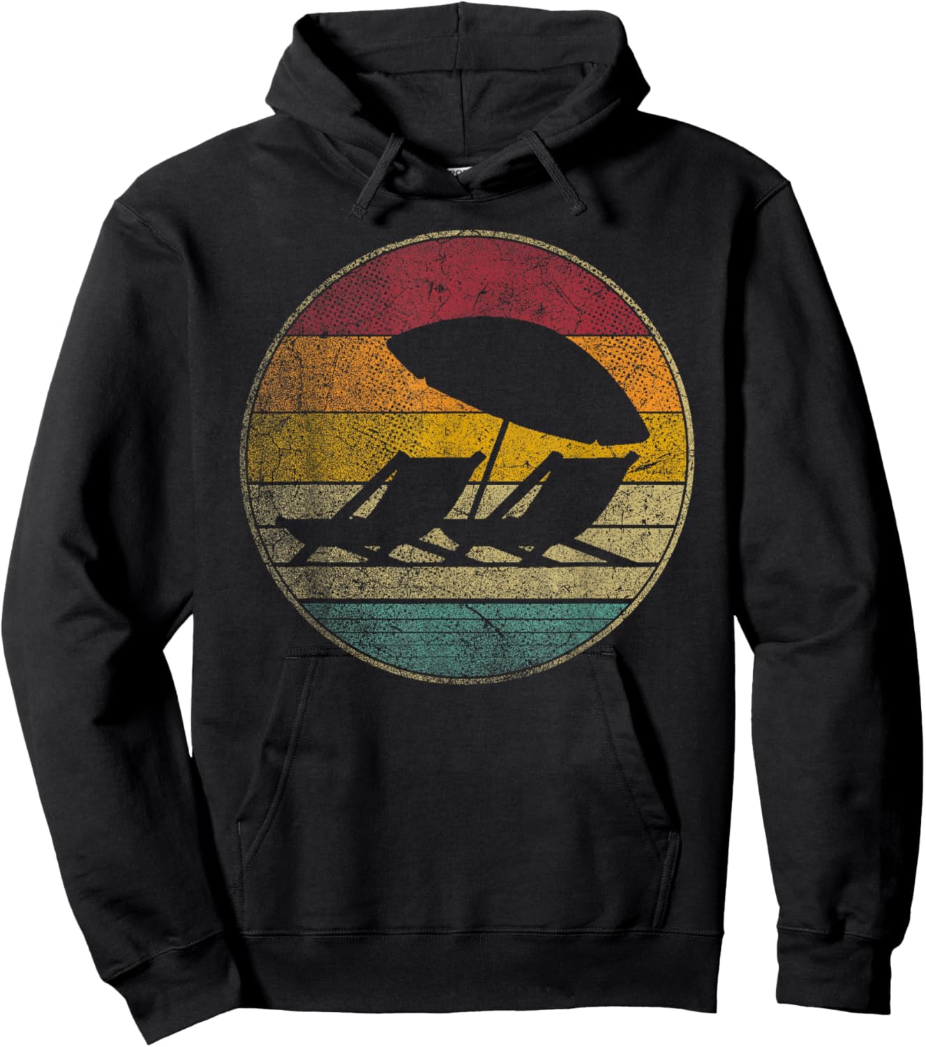 Beach Chair Umbrella Vacation Tropical Retro Vintage 70s 80s Hoodie - Hoodie | Black