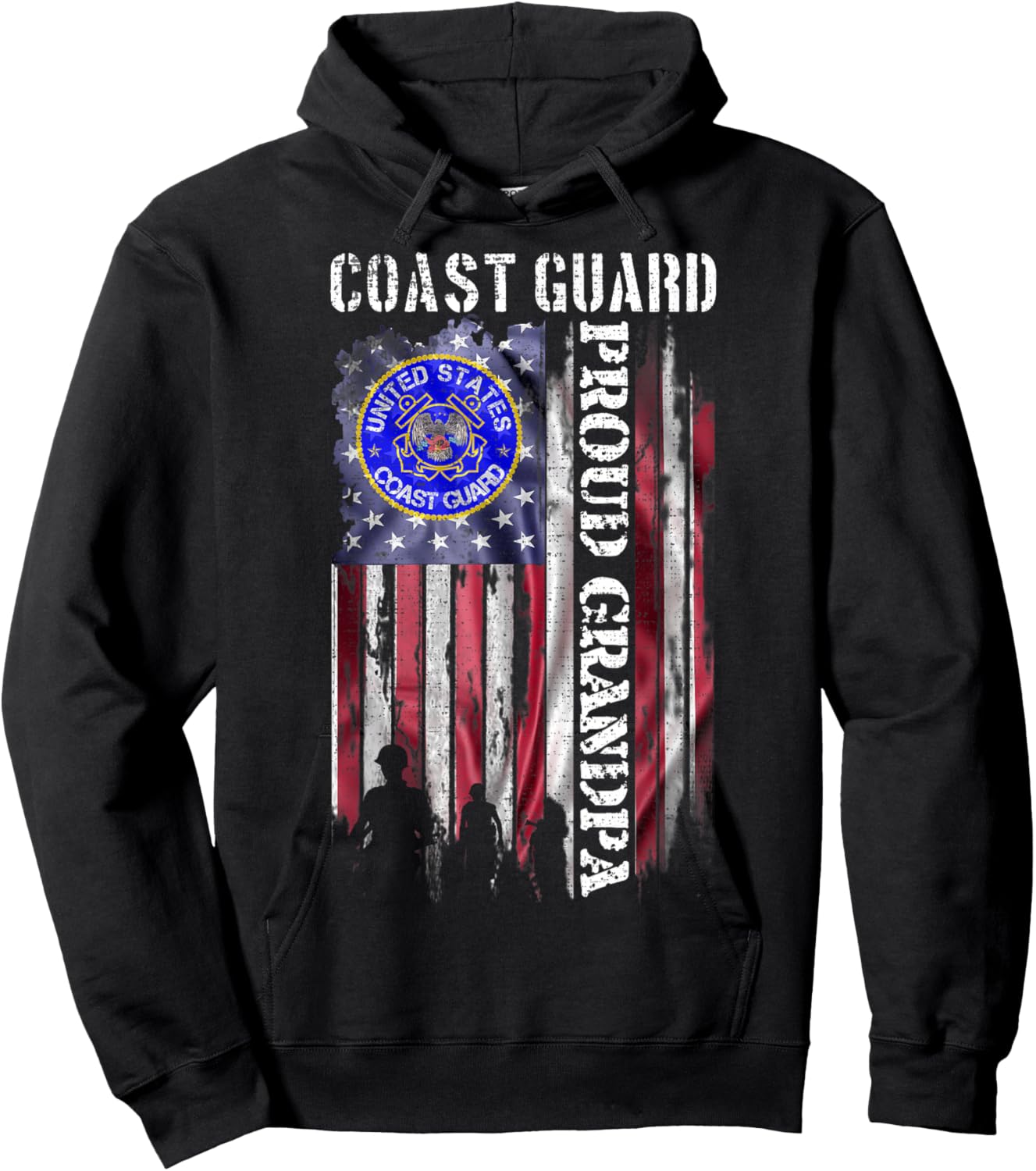 Vintage USA American Flag US Coast Guard Proud Grandpa Funny Hoodie - Hoodie | Black