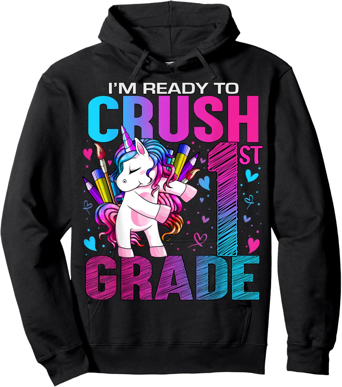 Ready to Crush First 1st Grade Back To School Unicorn Kids Hoodie - Hoodie | Black