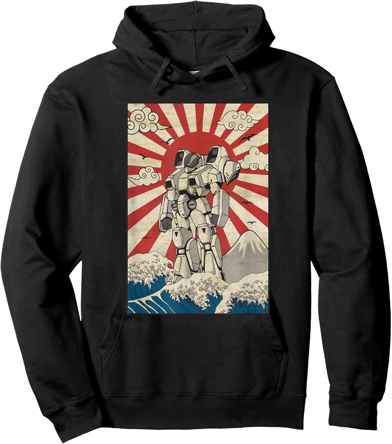 Japanese Mecha Anime Robot Kanagawa Great Wave Manga Hoodie - Hoodie | Black