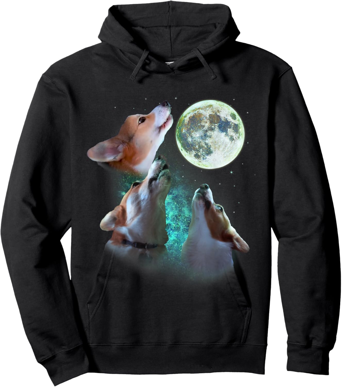 Three Corgis Howl At Moon 3 Wolfs - Funny Wolves Parody Hoodie - Hoodie | Black