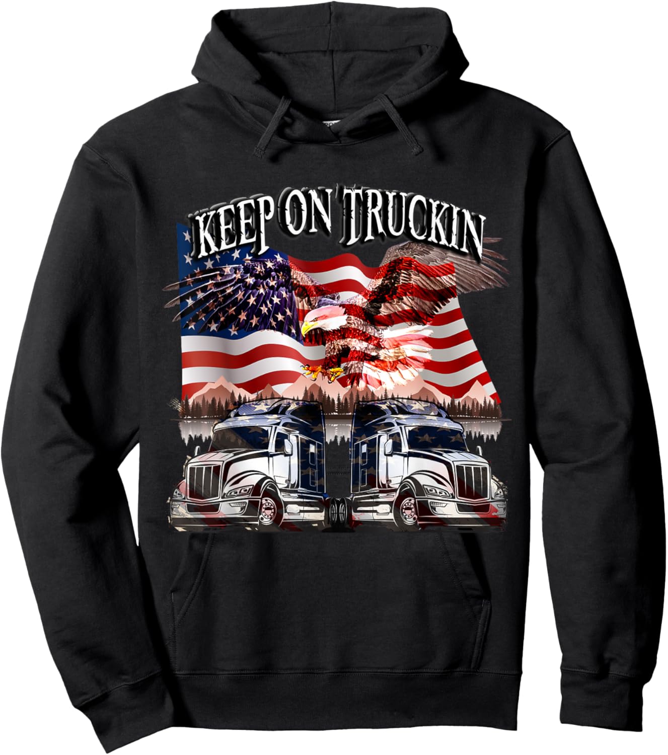 Keep on Truckin. Eagle USA Flag Design Hoodie - Hoodie | Black