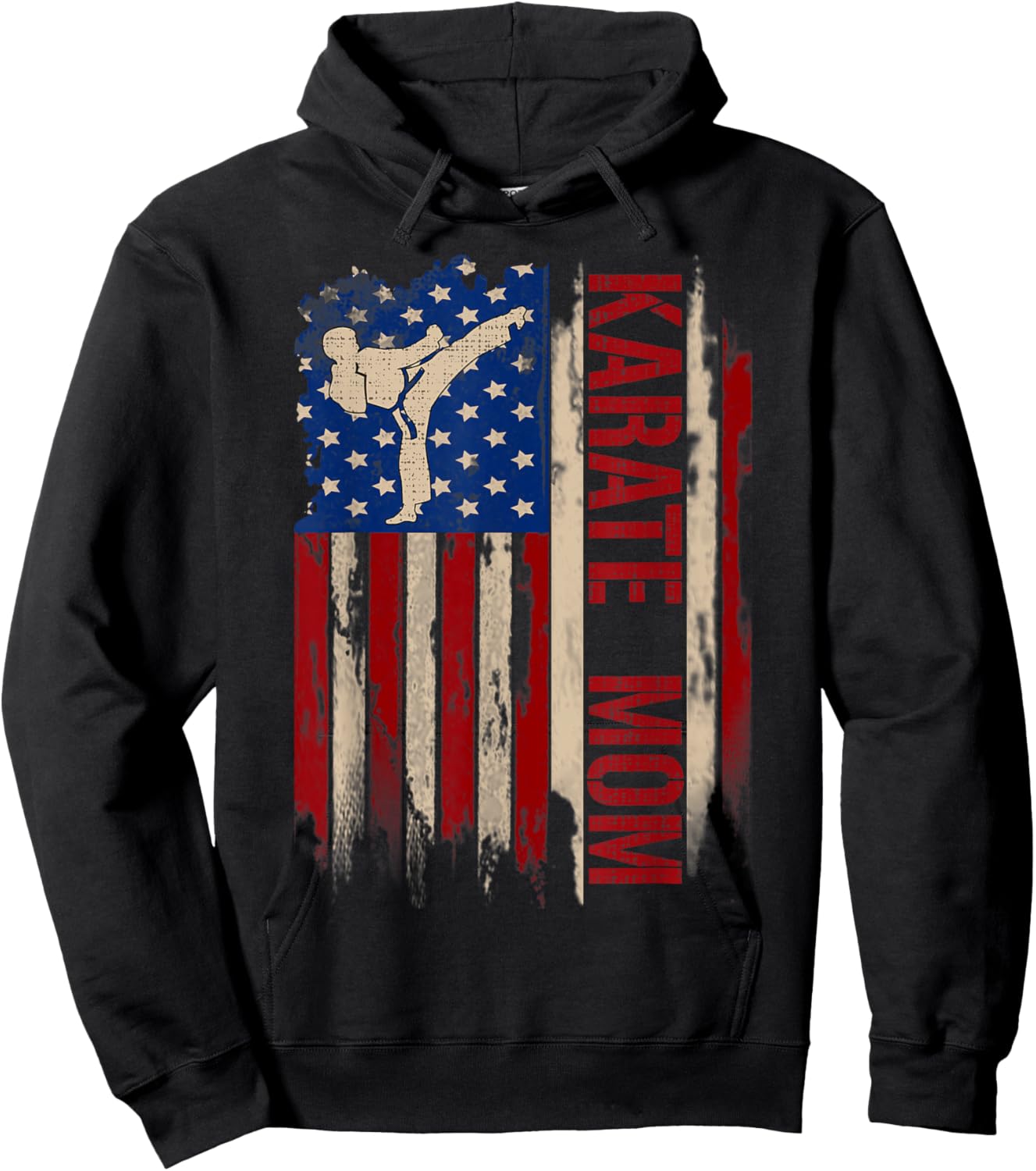 Vintage Karate Mom American USA Flag The Kick Gift Hoodie - Hoodie | Black