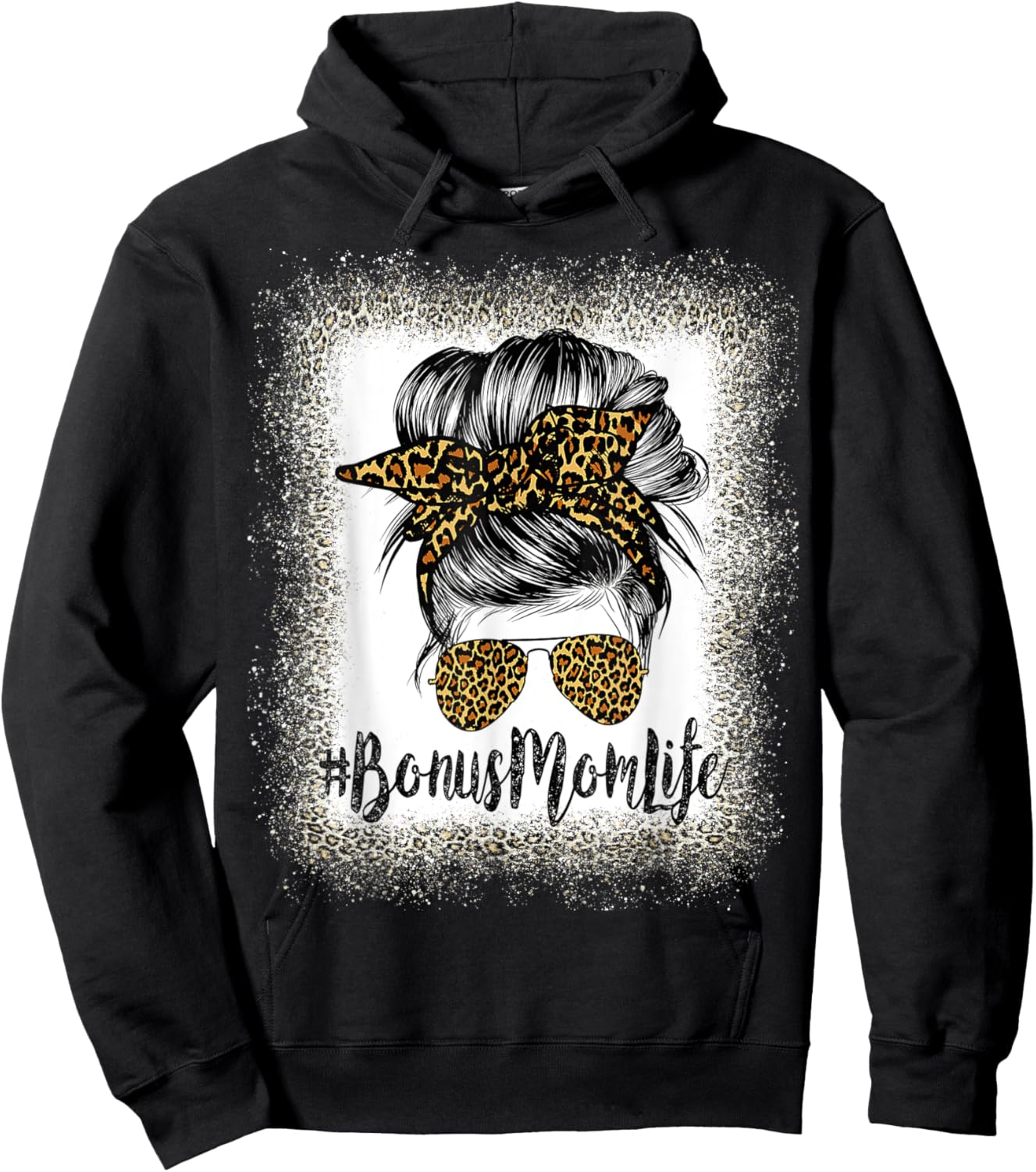 Bonus Mom Life Hair Bandana Glasses Leopard Mother's Day T Hoodie - Hoodie | Black