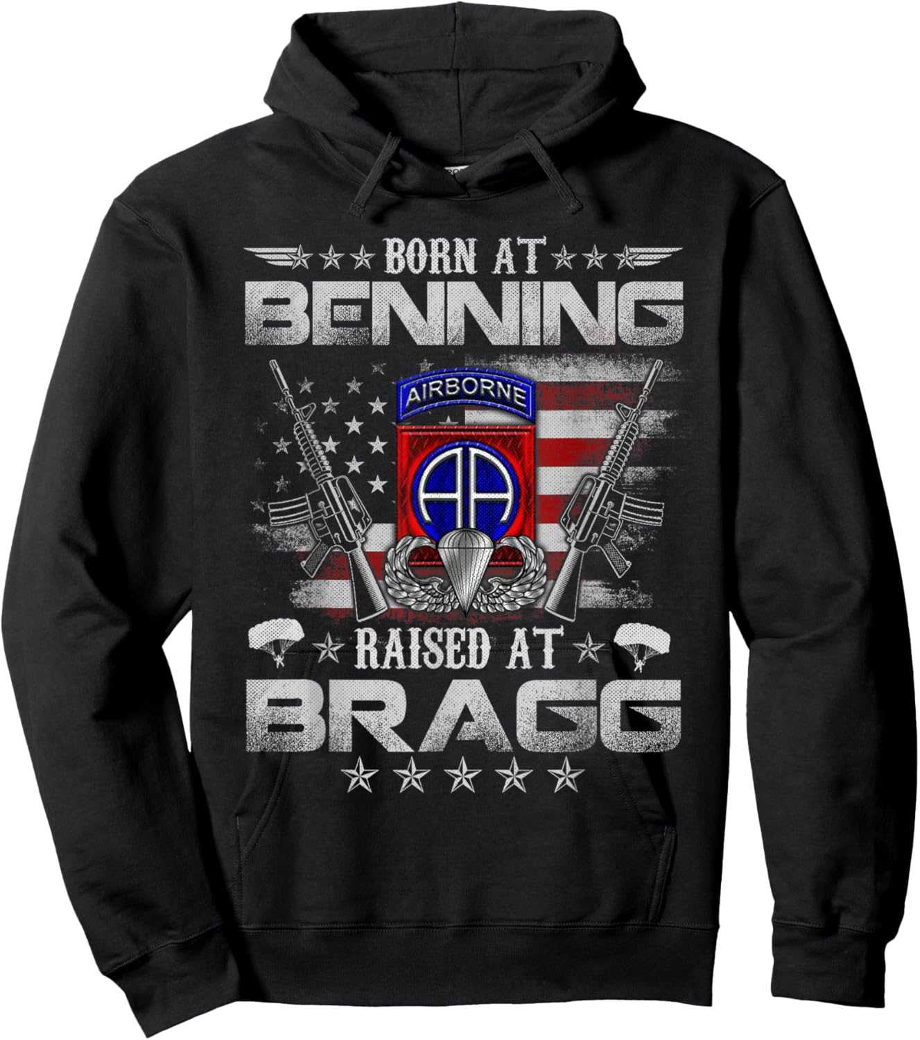82nd Airborne Division Born At Ft Benning Raised Fort Bragg Hoodie - Hoodie | Black