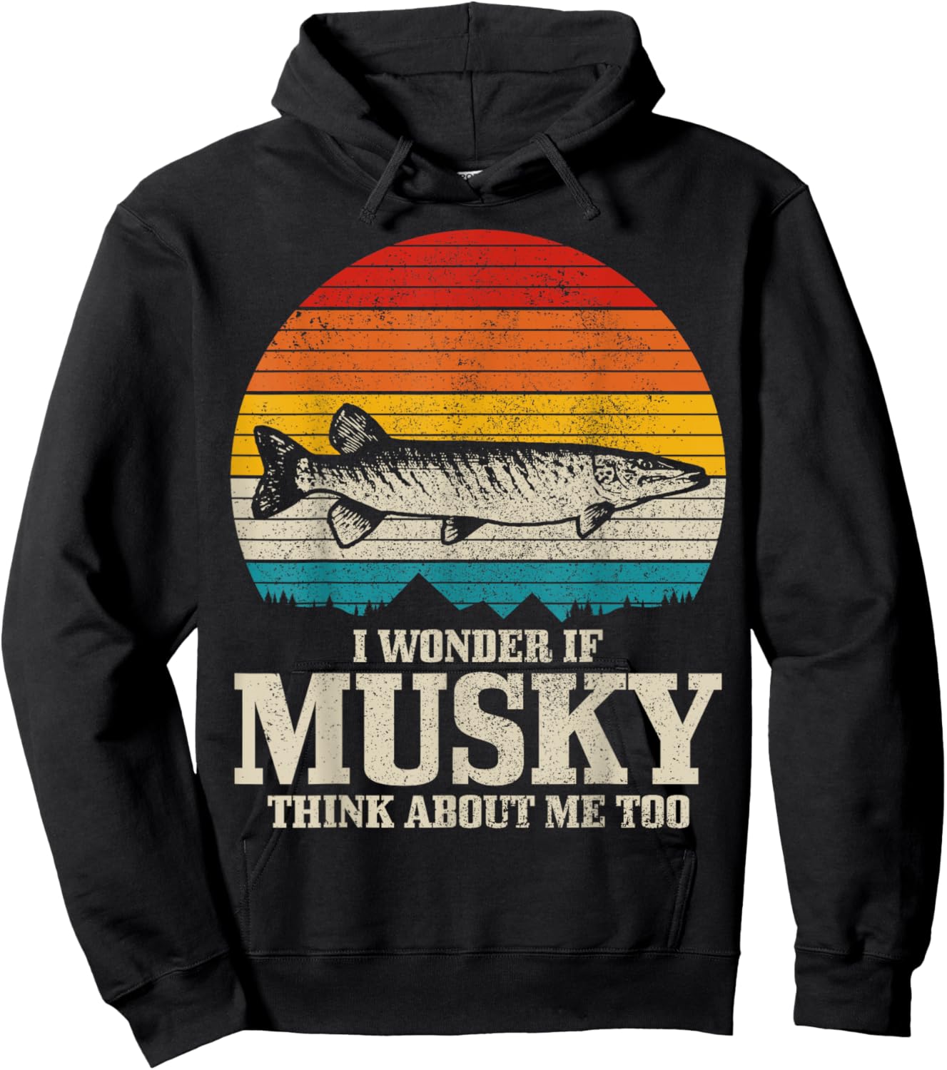 I Wonder If Musky Think About Me Vintage Funny Musky Fishing Hoodie - Hoodie | Black