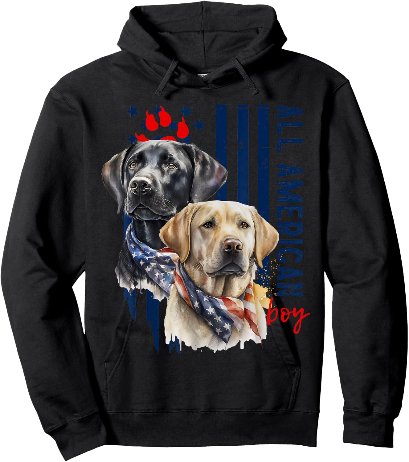 Patriotic USA Flag Labradors All American Boy US Lab Owner Hoodie - Hoodie | Black