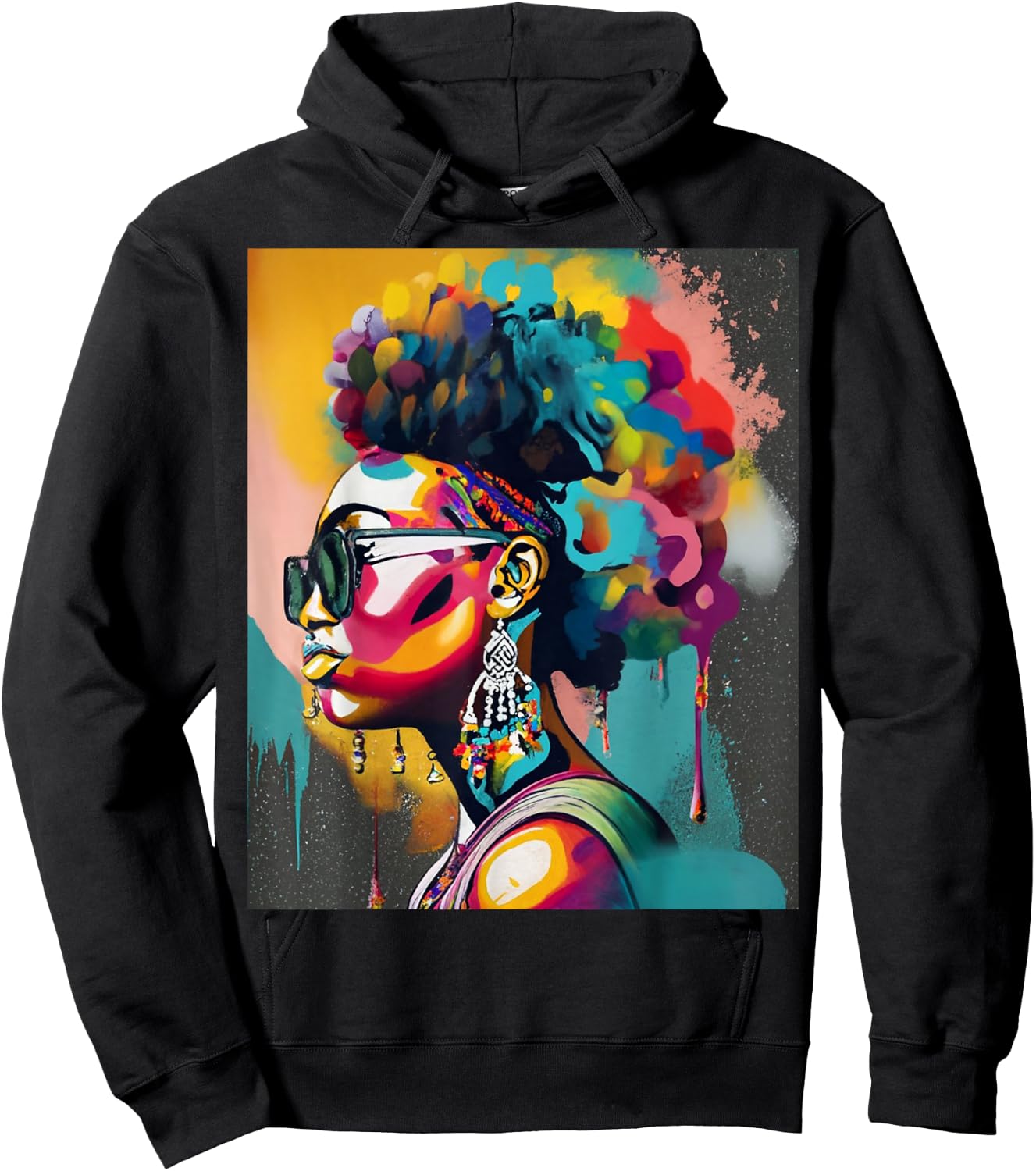 Colorful Art Black Queen Afro Melanin Dripping Juneteenth Hoodie - Hoodie | Black