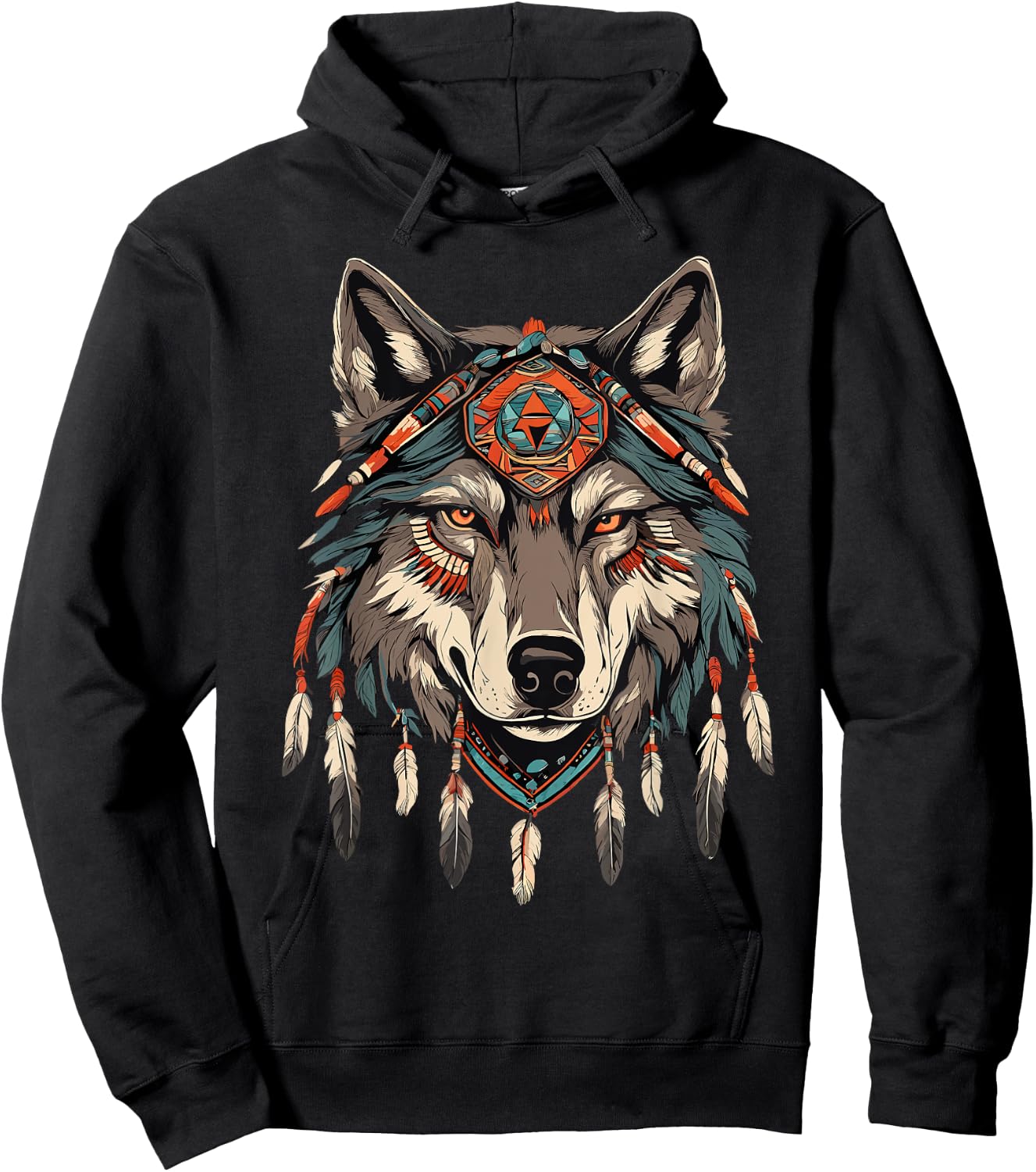 Native American Wolf Artwork Hoodie - Hoodie | Black