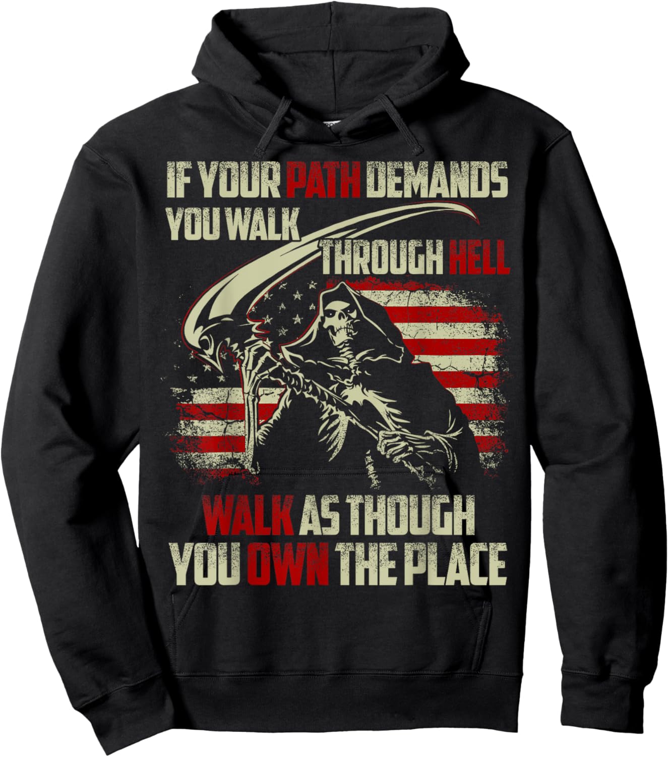 If Your Path Demands You Walk Through Hell Skeleton USA Flag Hoodie - Hoodie | Black