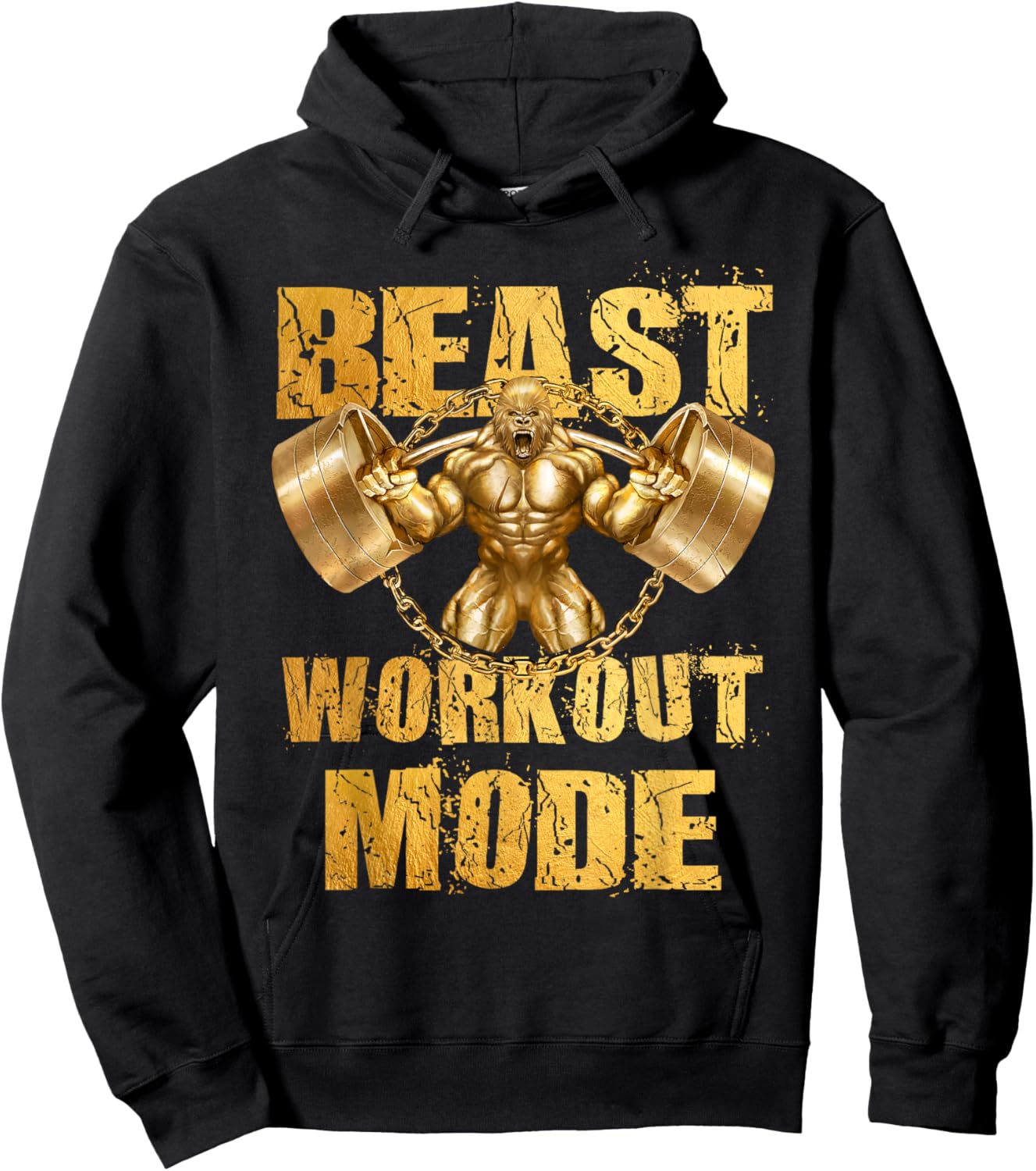 Gorilla Beast Workout Mode Gold Lifting Weights Gym - Gift Hoodie - Hoodie | Black
