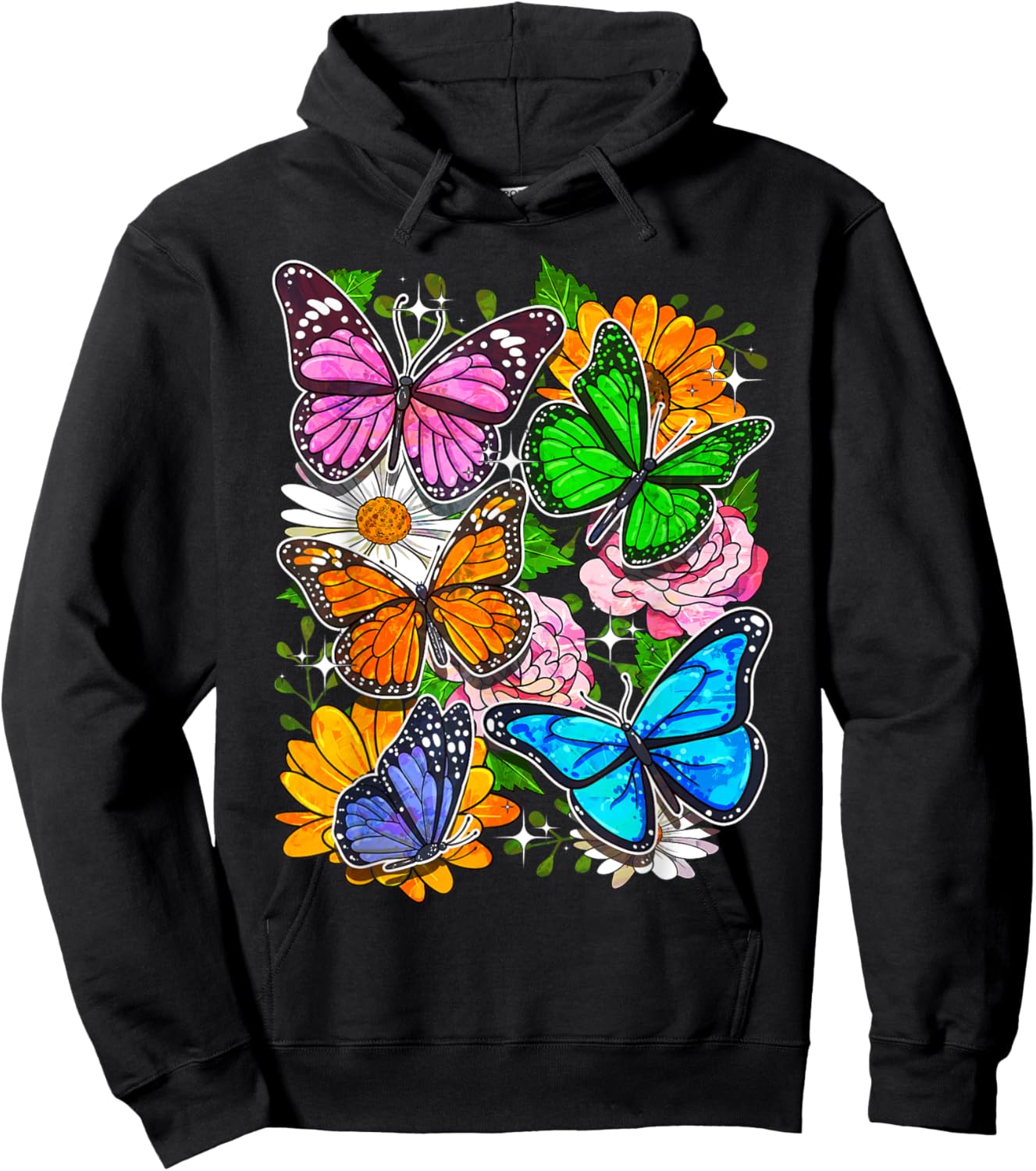 Floral Butterfly Art Design Beautiful Butterflies Hoodie - Hoodie | Black