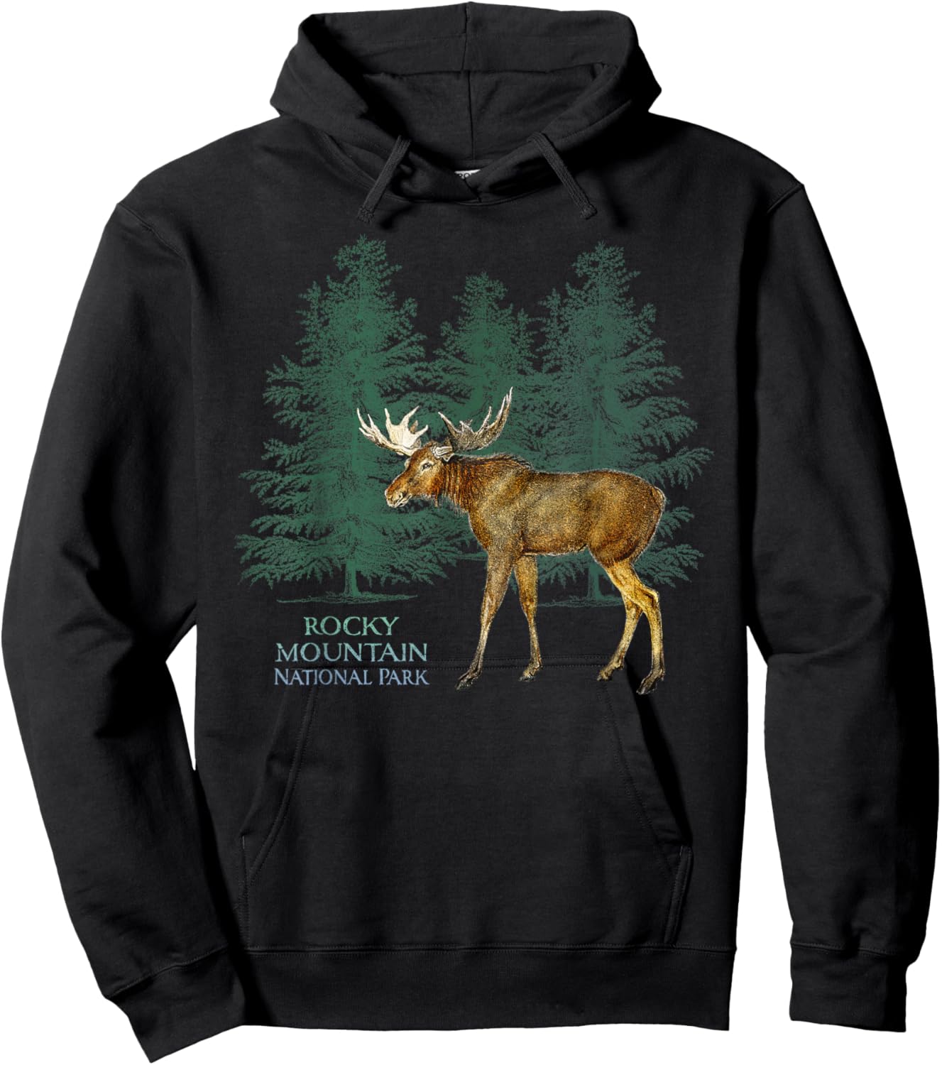 Rocky Mountain National Park Colorado Moose Trees Hoodie - Hoodie | Black