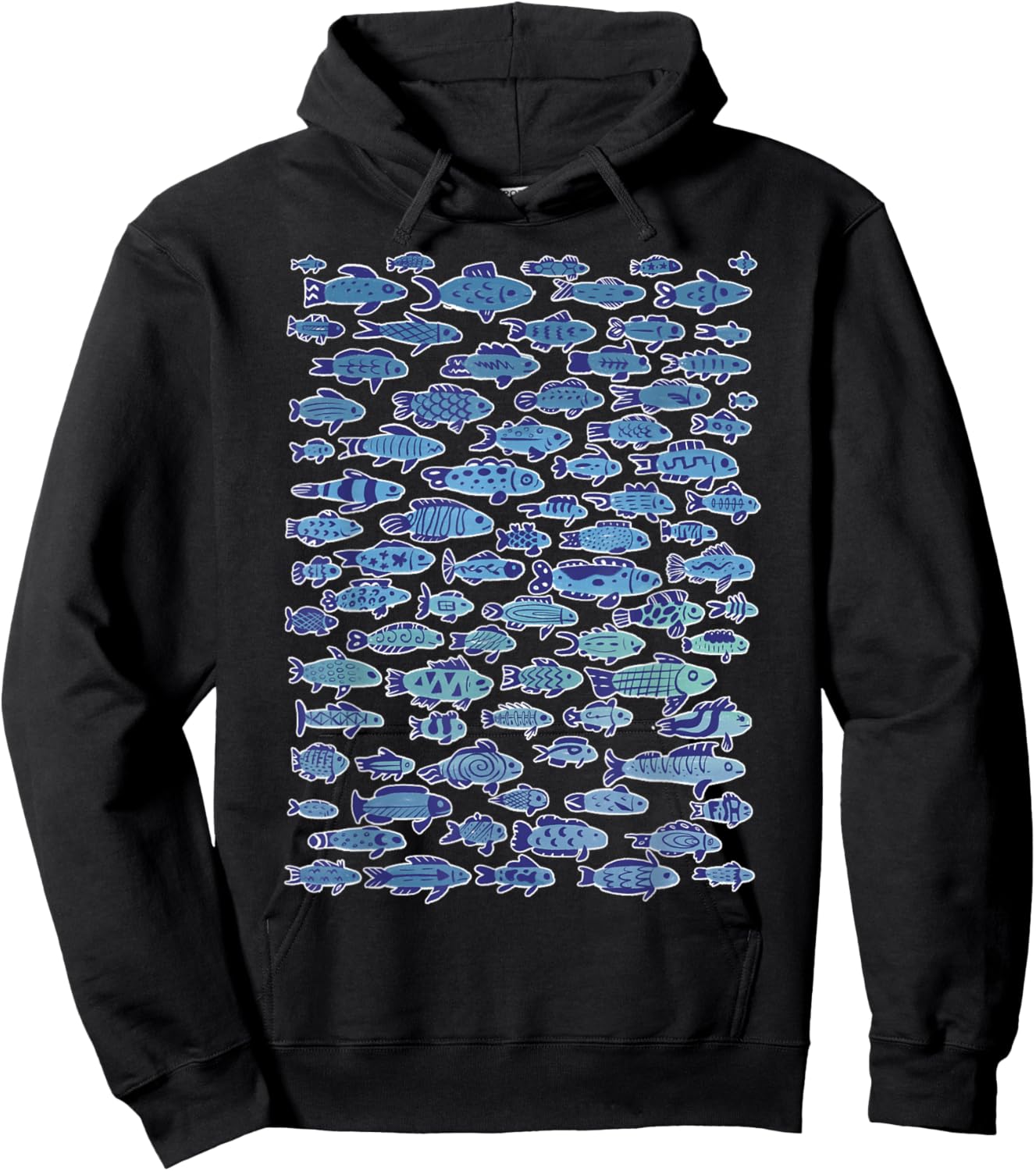Sardine Cute Fish School Blue Anchovy Pattern Swimming Ocean Hoodie - Hoodie | Black