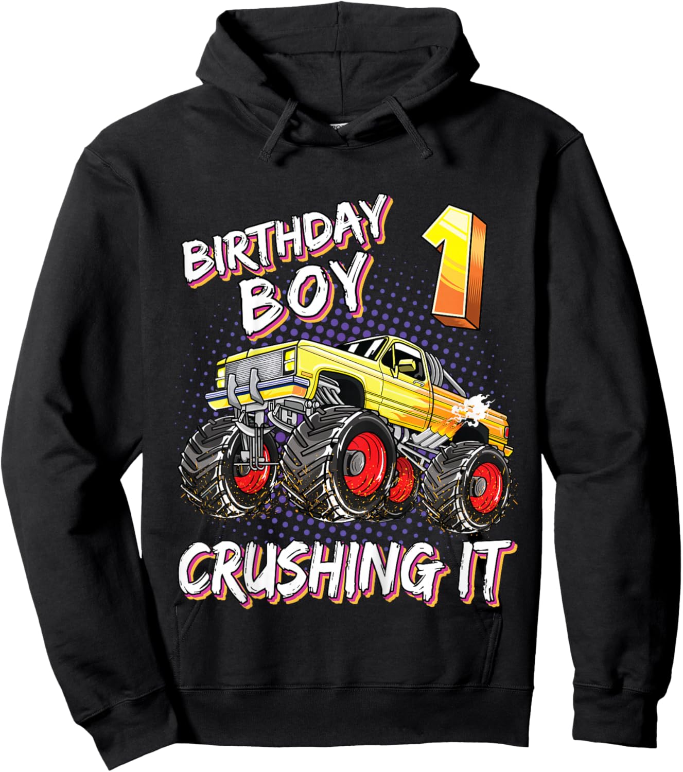 Kids 1 Year Old Birthday Boy Shirt Monster Truck 1st Birthday Hoodie - Hoodie | Black