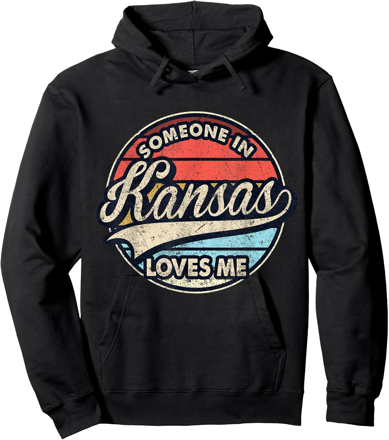 Someone In Kansas Loves Me US State Cool Retro Hoodie - Hoodie | Black