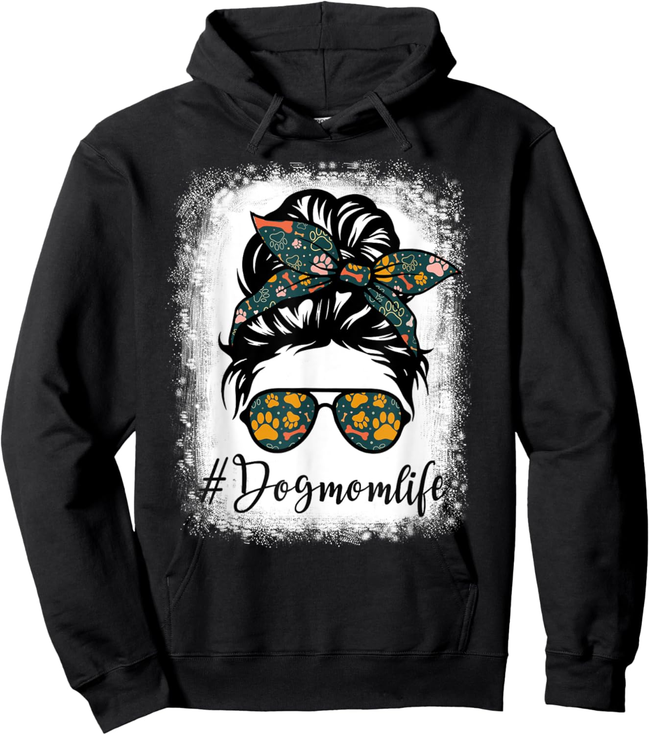 Vintage Women's Dog Mom Life Messy Bun Leopard Print Funny Animal Print - Black - Small Hoodie - Hoodie | Black