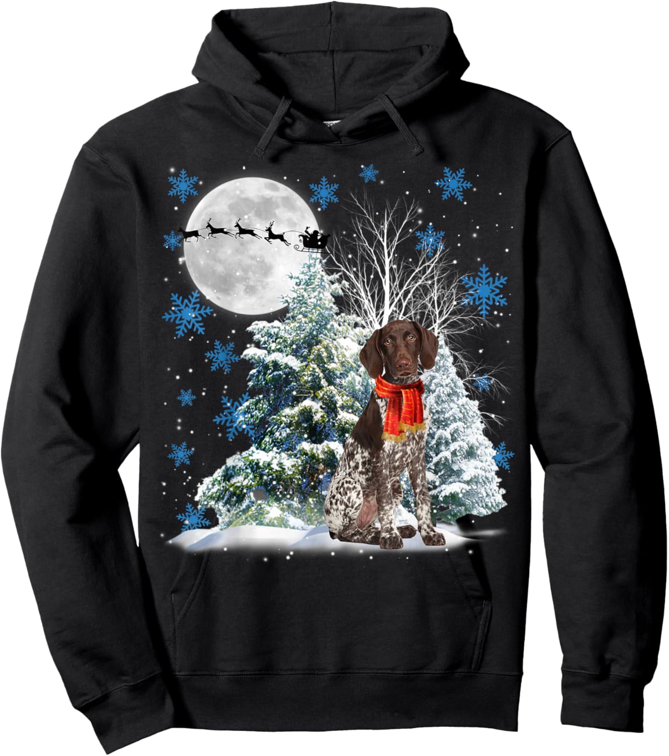 German Shorthaired Pointer Under Moonlight Christmas Pajama Hoodie - Hoodie | Black