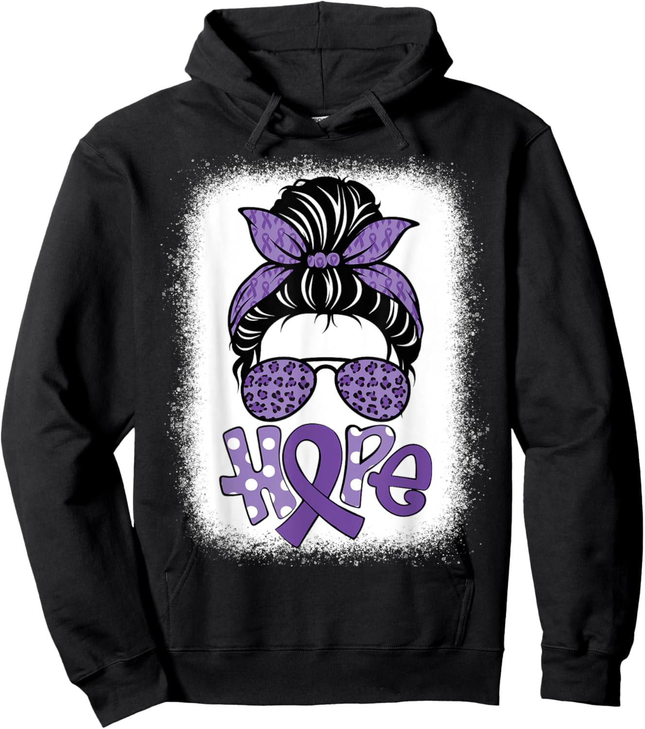 Bleached Hope Messy Bun Leopard Pancreatic Cancer Awareness Hoodie - Hoodie | Black