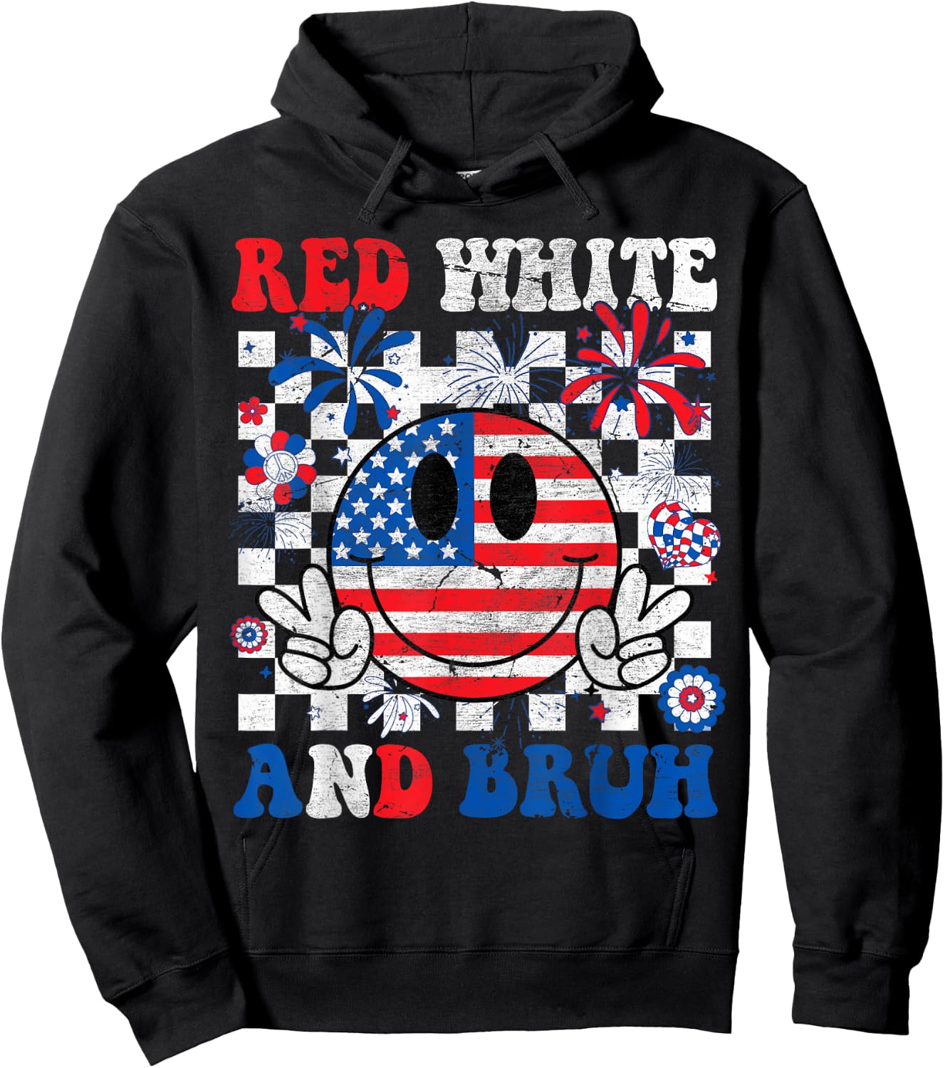 Red White And Bruh 4th Of July Boys Patriotic Men Teens Kids Hoodie - Hoodie | Black