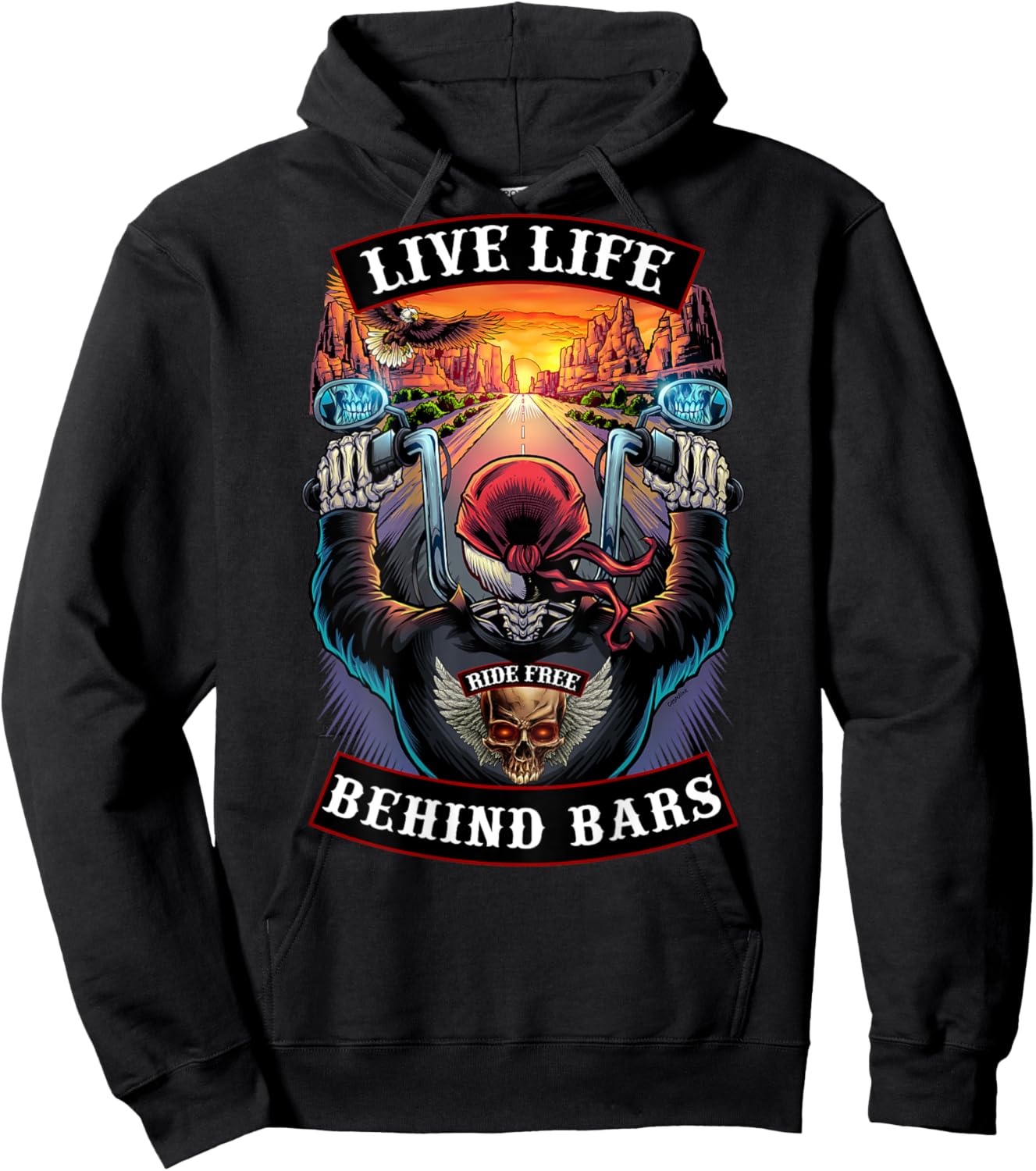 Live Life Behind Bars Motorcycle Biker Skull Hoodie - Hoodie | Black