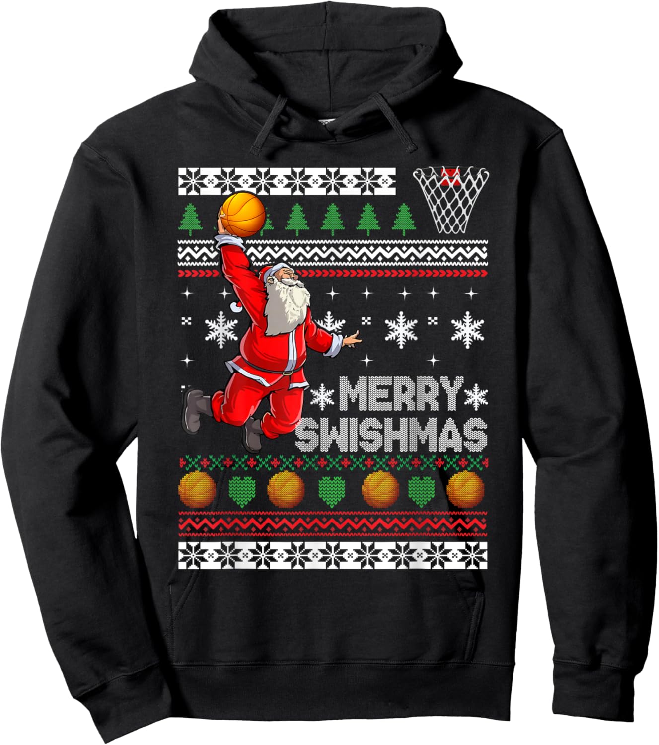 Basketball Ugly Christmas Sweater Xmas Funny Dunking Santa Hoodie - Hoodie | Black