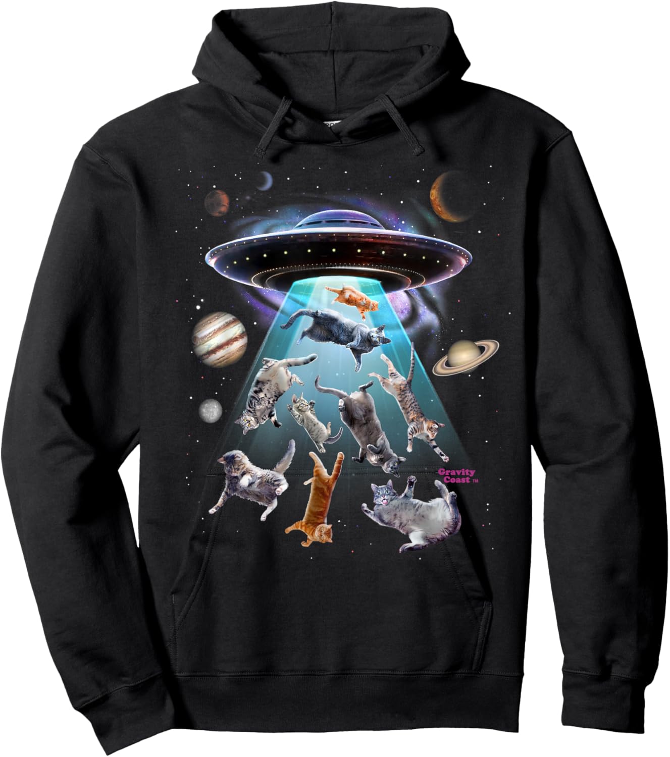 Aliens Abducting Cats Cat Kittens UFO Saucer Cat Lover Gifts Hoodie - Hoodie | Black