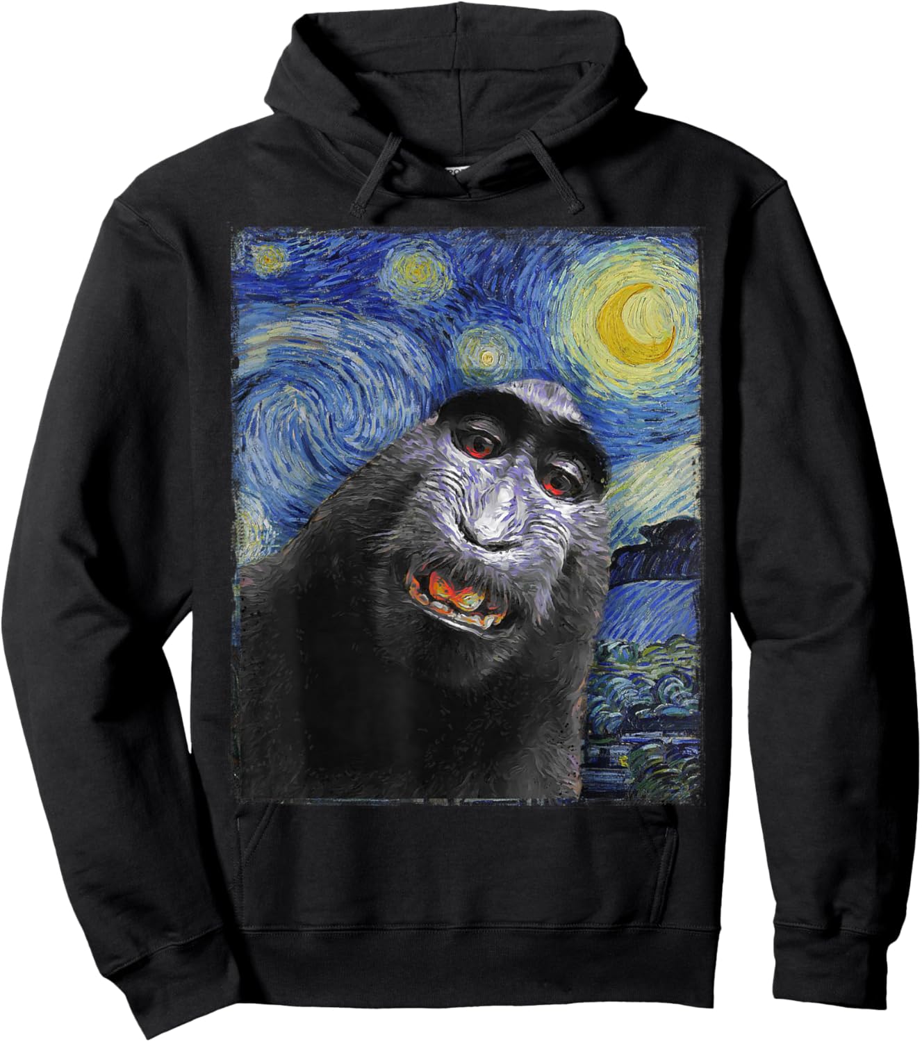 Funny monkey selfie Van Gogh Starry night Funny Art Painting Hoodie - Hoodie | Black