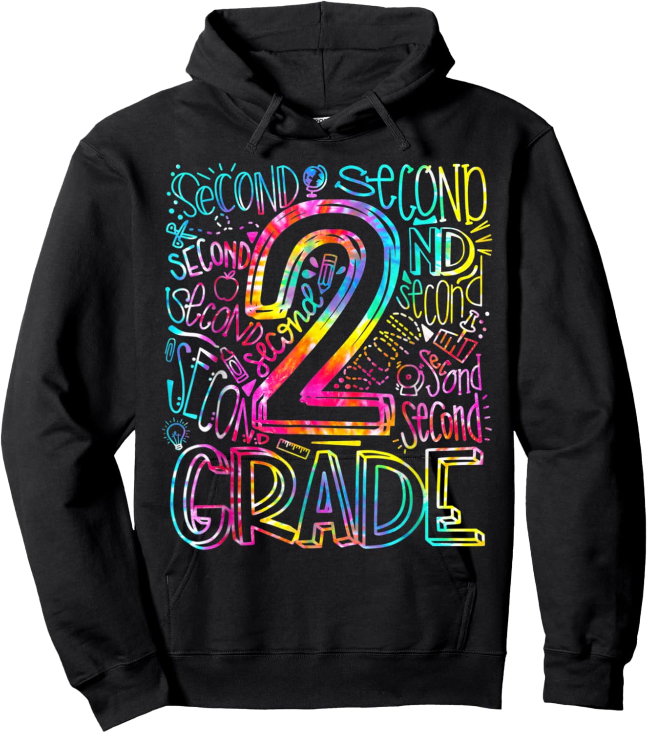 Tie Dye 2nd Grade Typography Team Second Grade Teacher Men Women Kids Hoodie - Hoodie | Black