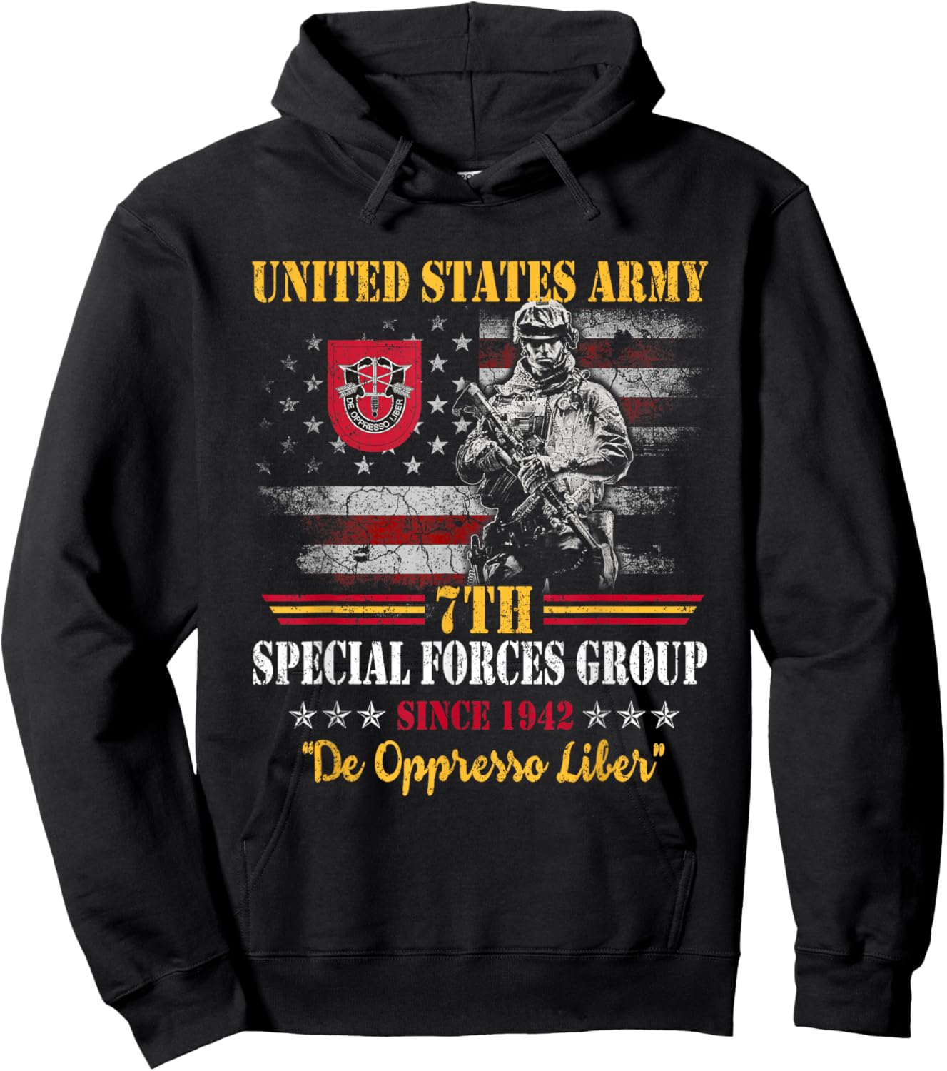 7th Special Forces Group US Flag Veteran 7th SFG Patriotic Hoodie - Hoodie | Black