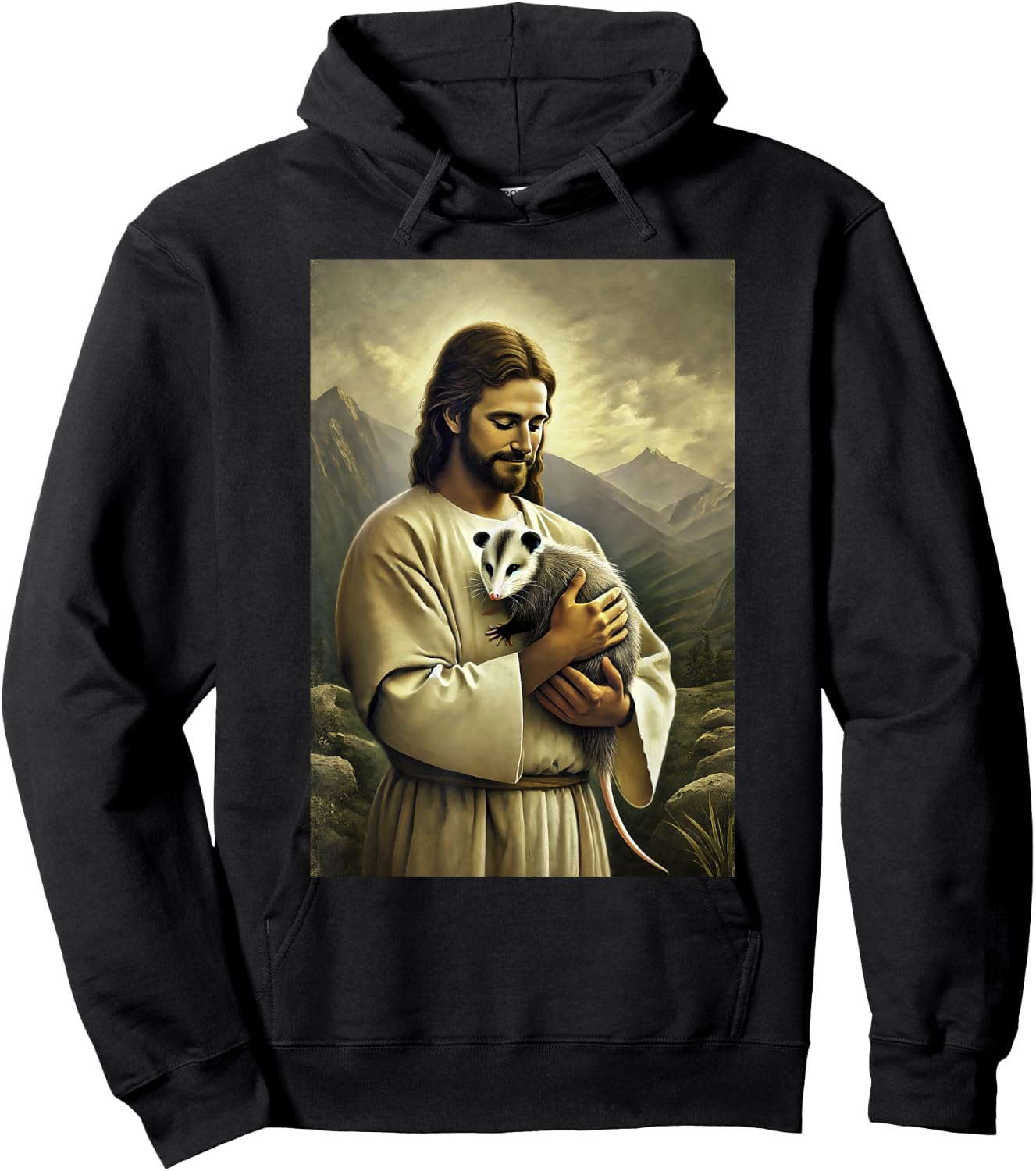 Funny Jesus Holding Opossum In His Arms Hilarious Possum Hoodie - Hoodie | Black