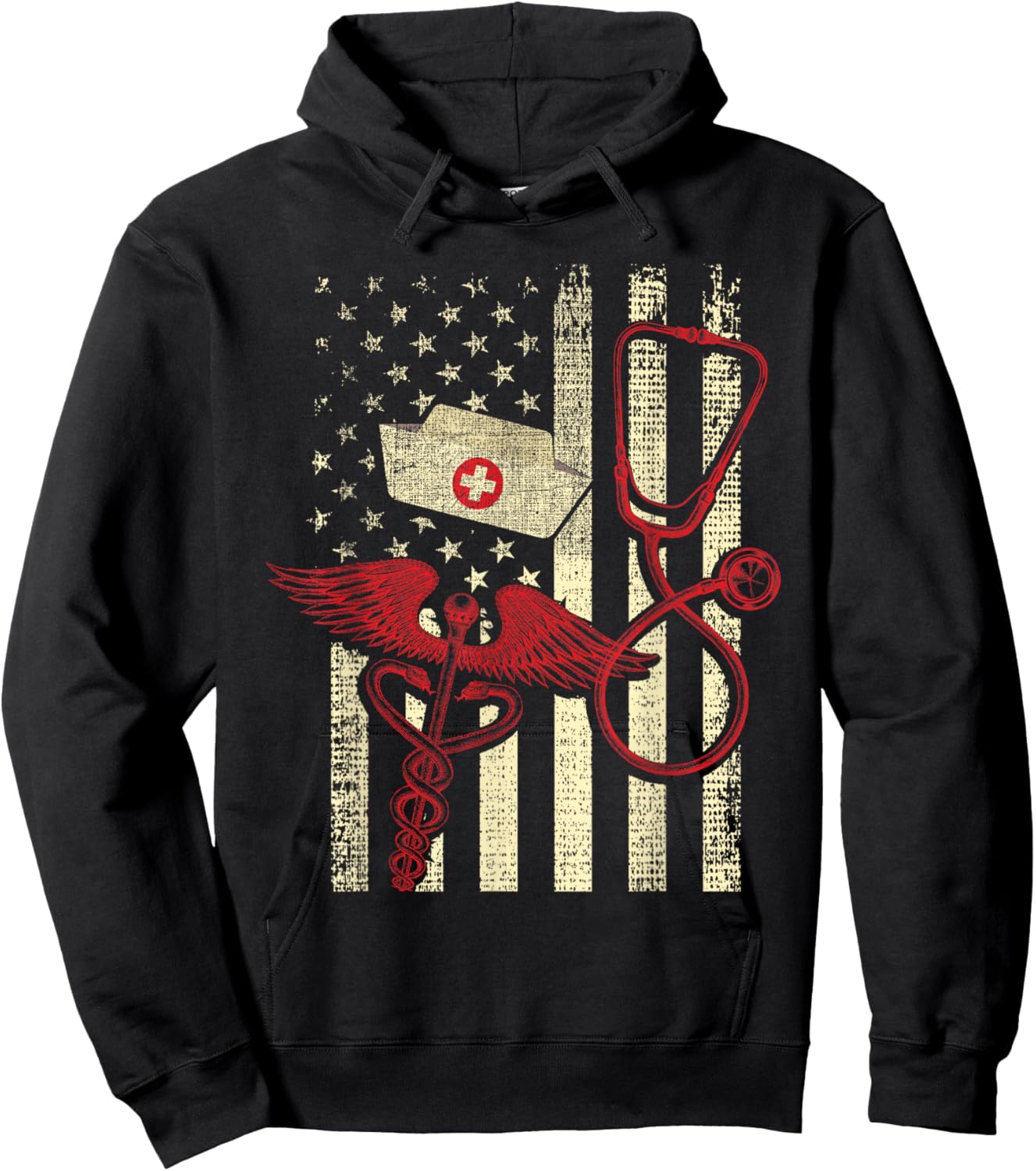 Patriotic Registered Nurse USA Flag Nursing RN Healthcare Hoodie - Hoodie | Black