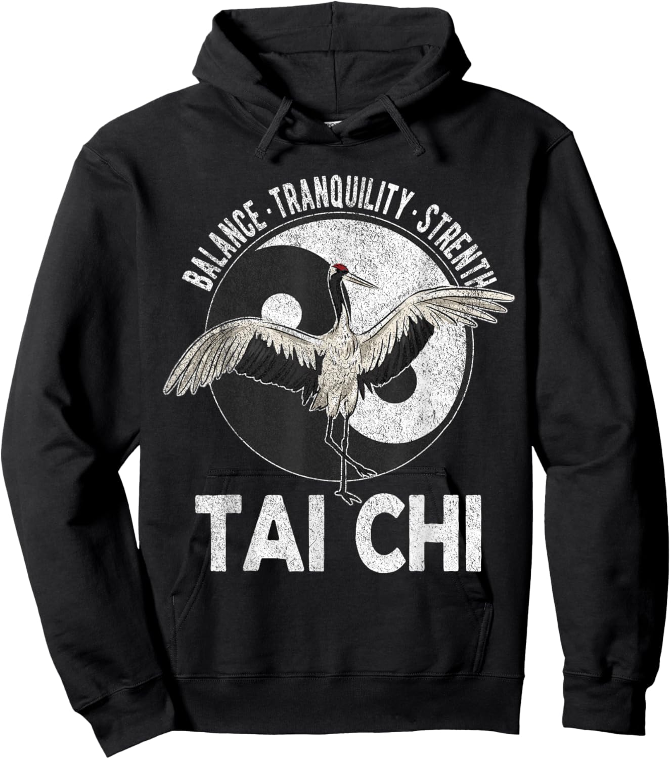 Tai Chi Yin Yang Crane Chinese Martial Arts Retro Vintage Hoodie - Hoodie | Black