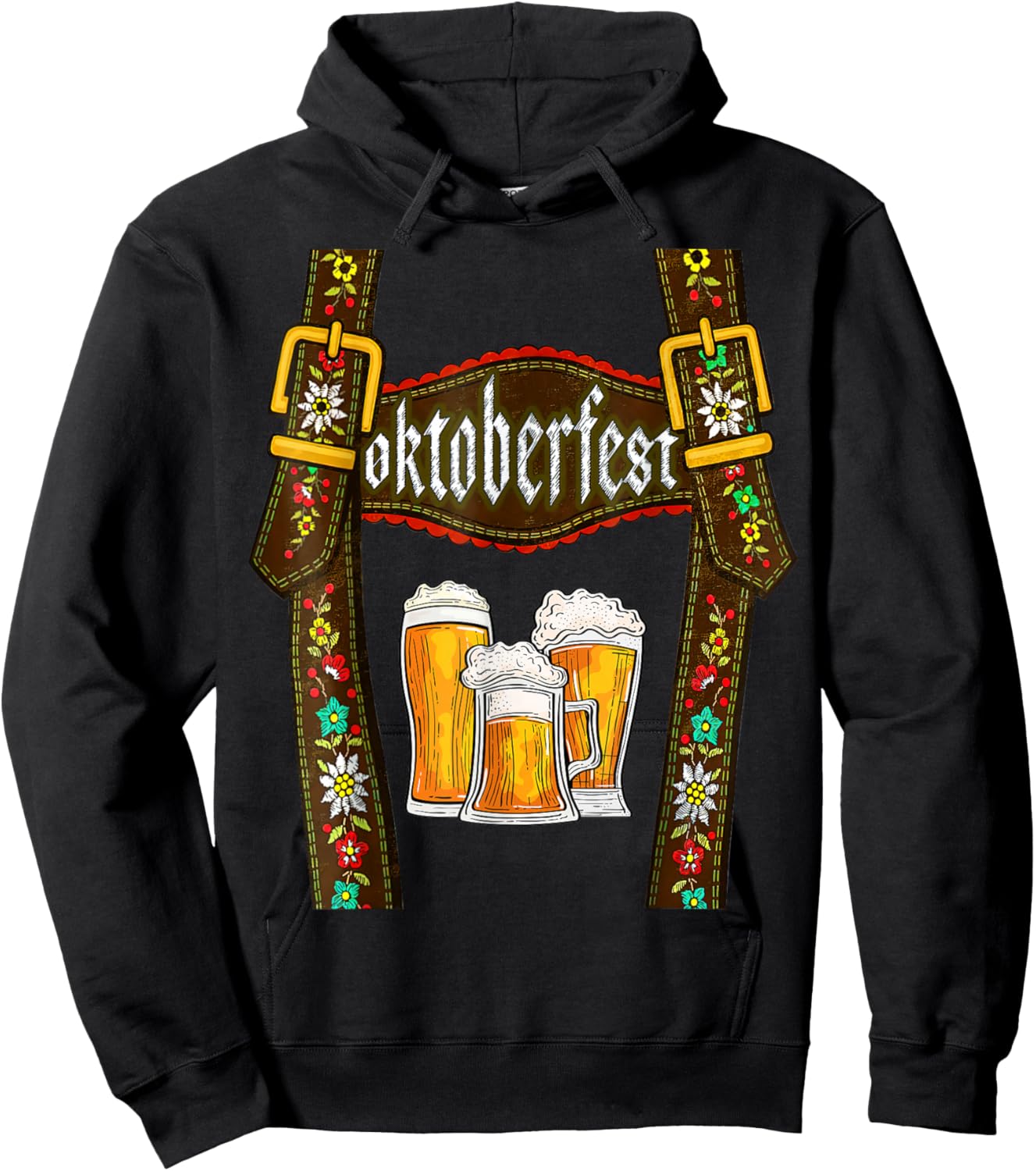 Lederhosen Suspenders Oktoberfest Bavarian Munich Beer Hoodie - Hoodie | Black
