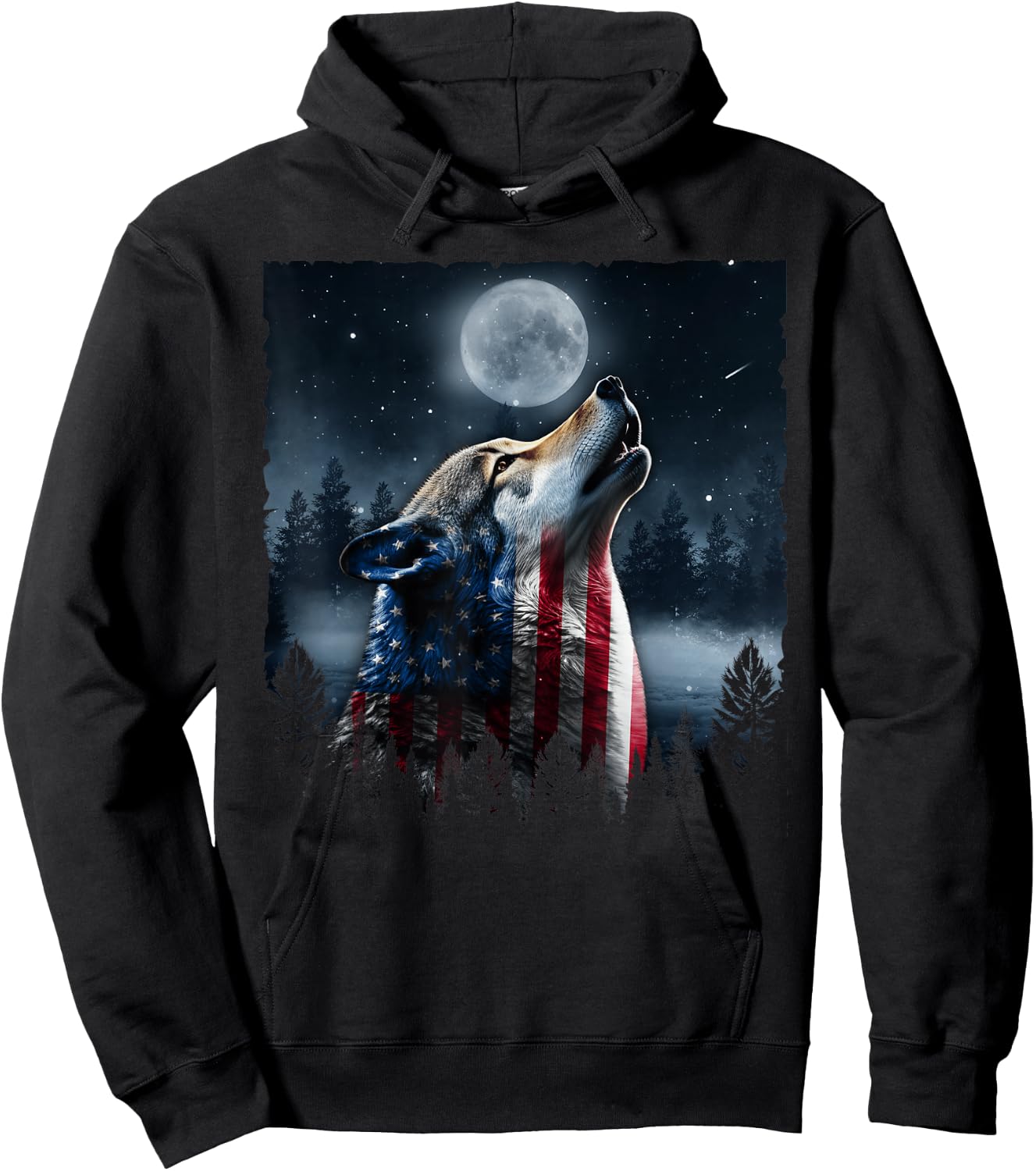 Retro Wolf Lovers American Flag Independence Day 4th Of July Hoodie - Hoodie | Black