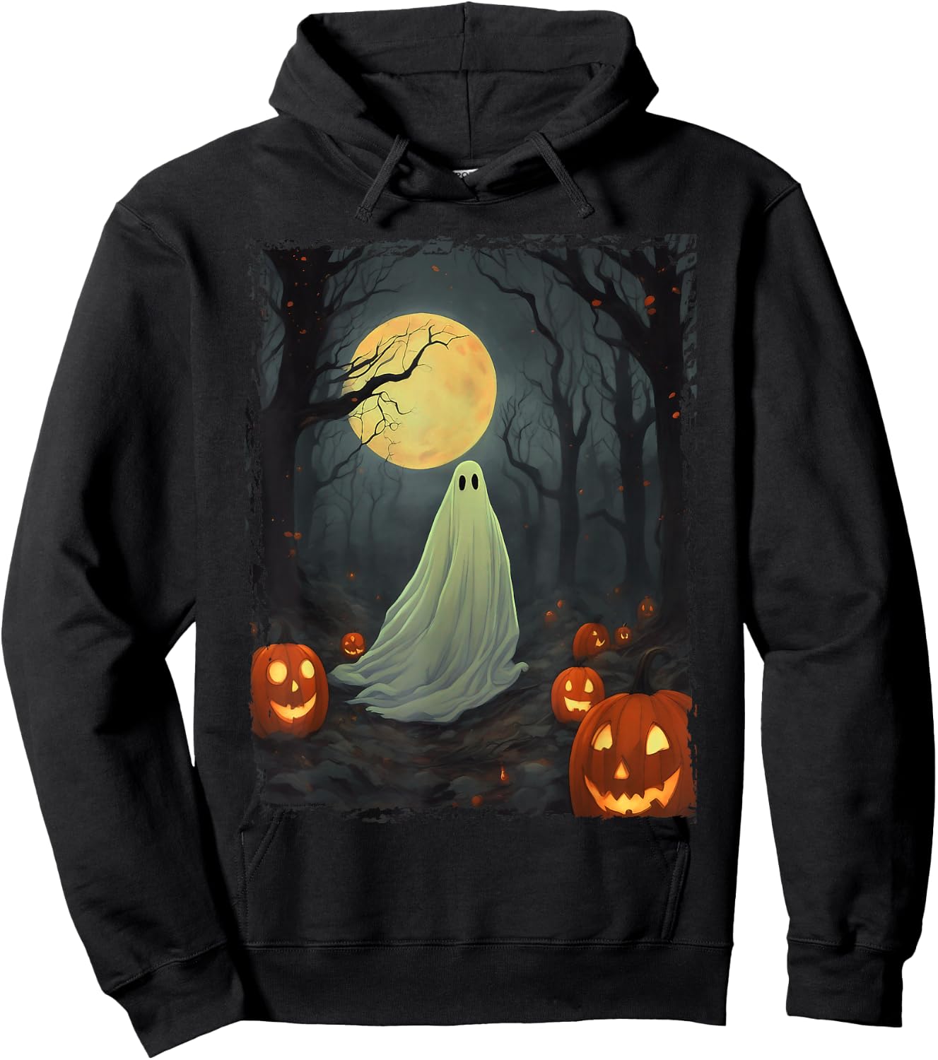 Vintage Ghost in Gothic Forest Full Moon Halloween Hoodie - Hoodie | Black