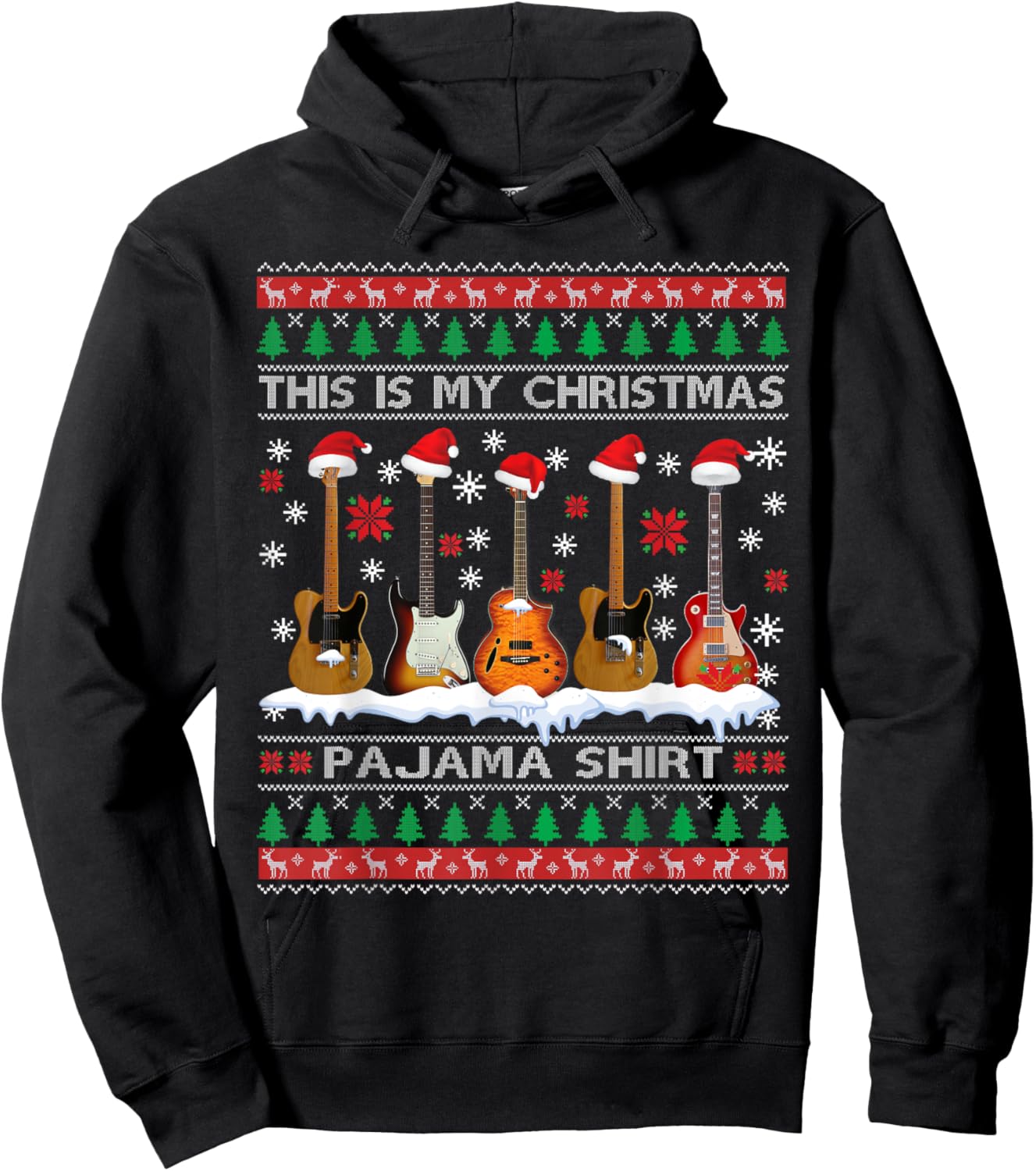 This Is My Christmas Pajama Shirt Guitar Ugly Xmas Sweater Hoodie - Hoodie | Black