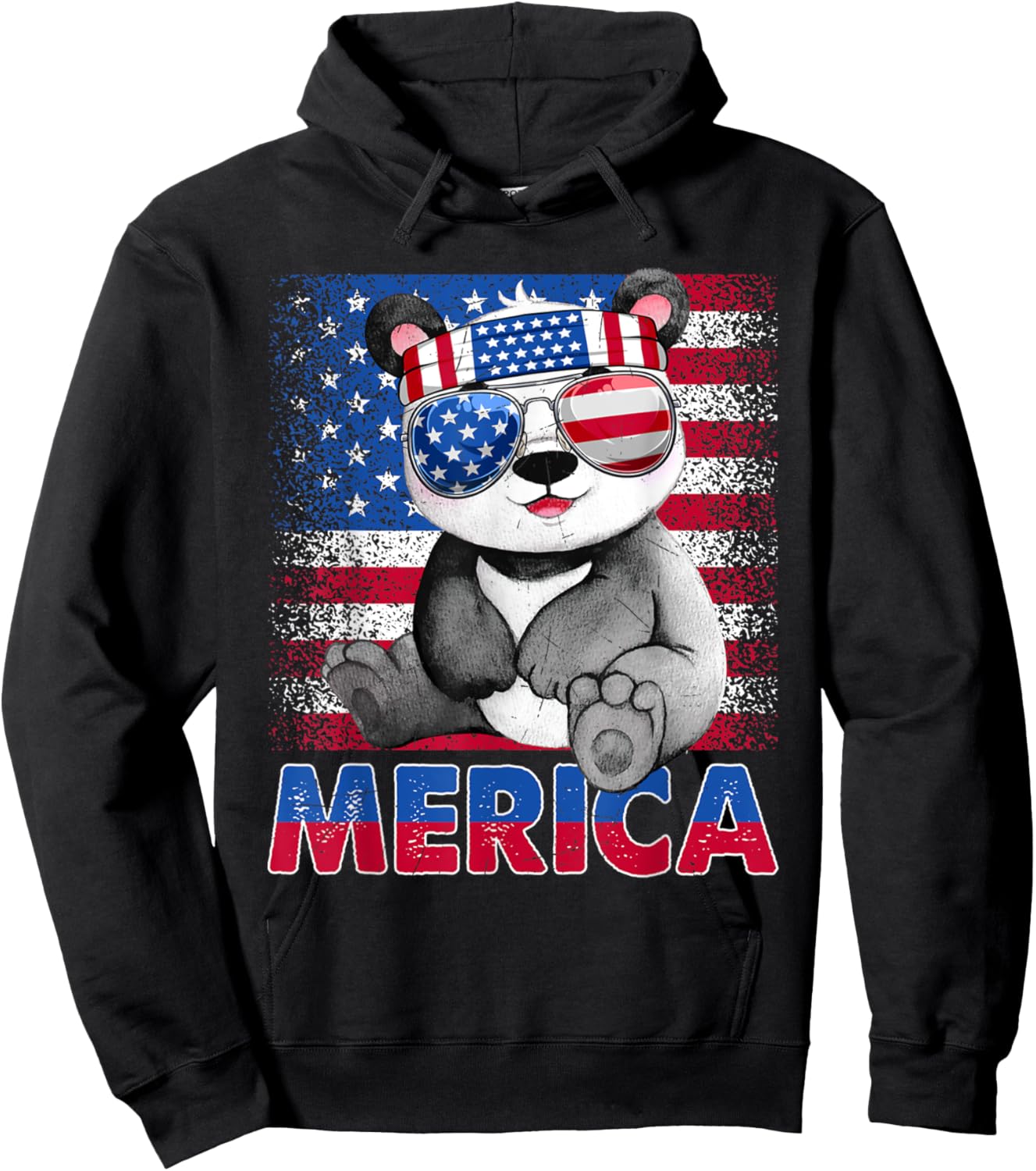 Funny Merica Panda Bear With USA Flag Headband 4th Of July Hoodie - Hoodie | Black