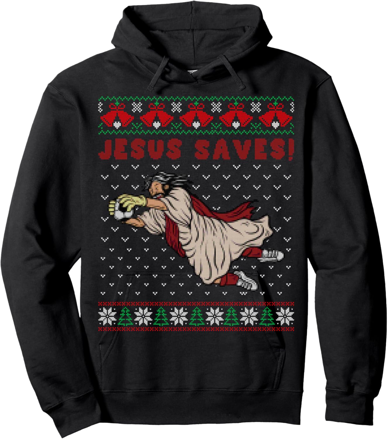 Jesus Saves Football Goalkeeper Goal Ugly Christmas Sweater Hoodie - Hoodie | Black