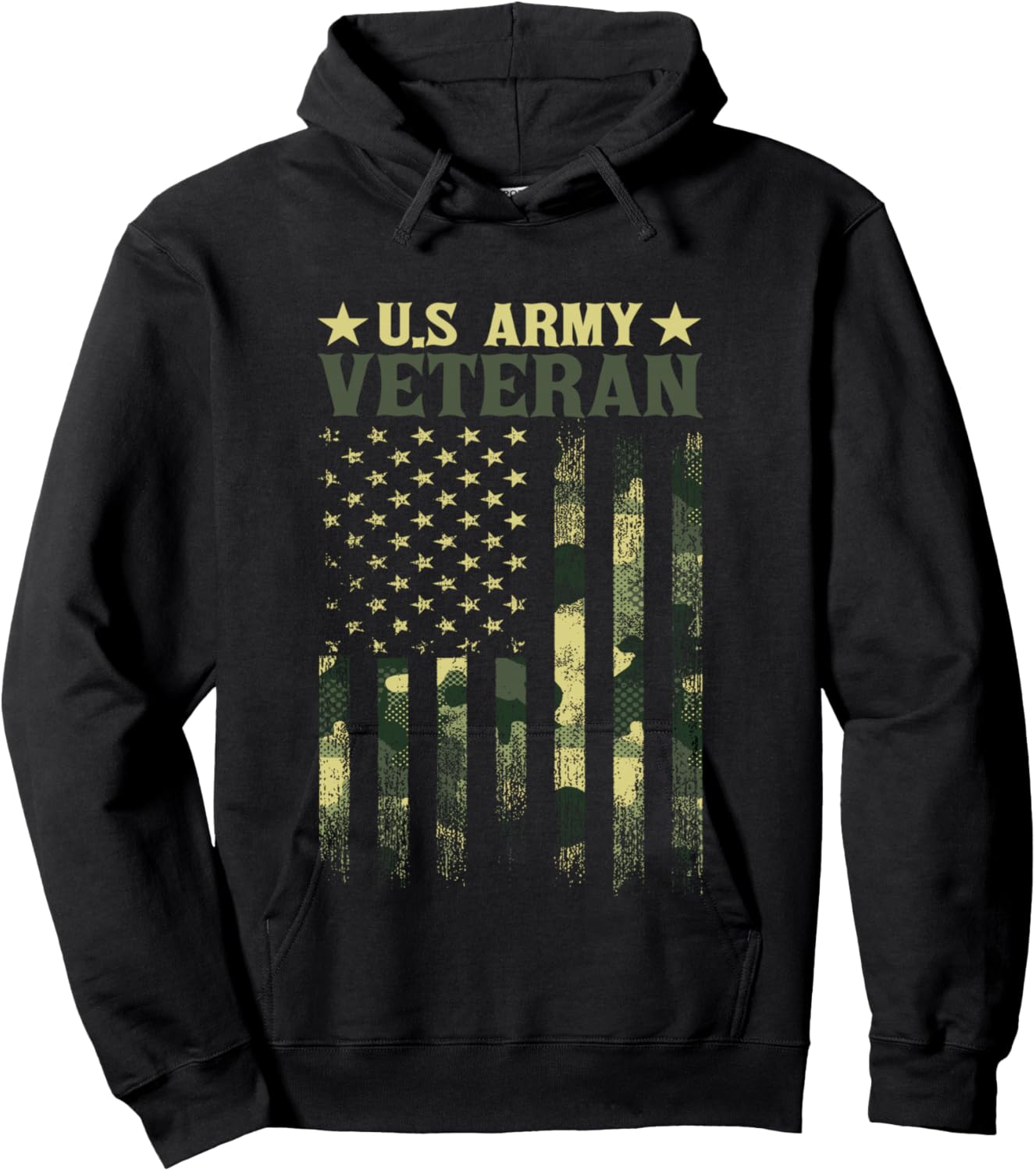US Army Veteran Patriotic Military Camouflage American Flag Hoodie - Hoodie | Black