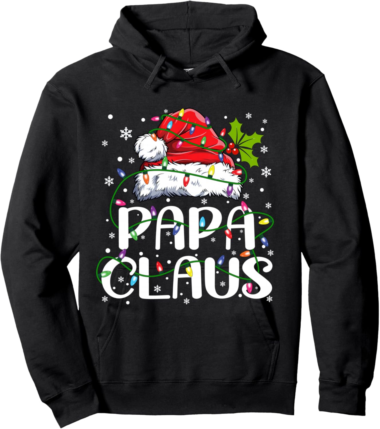 Papa Claus Christmas Lights Pajama Family Matching Hoodie - Hoodie | Black