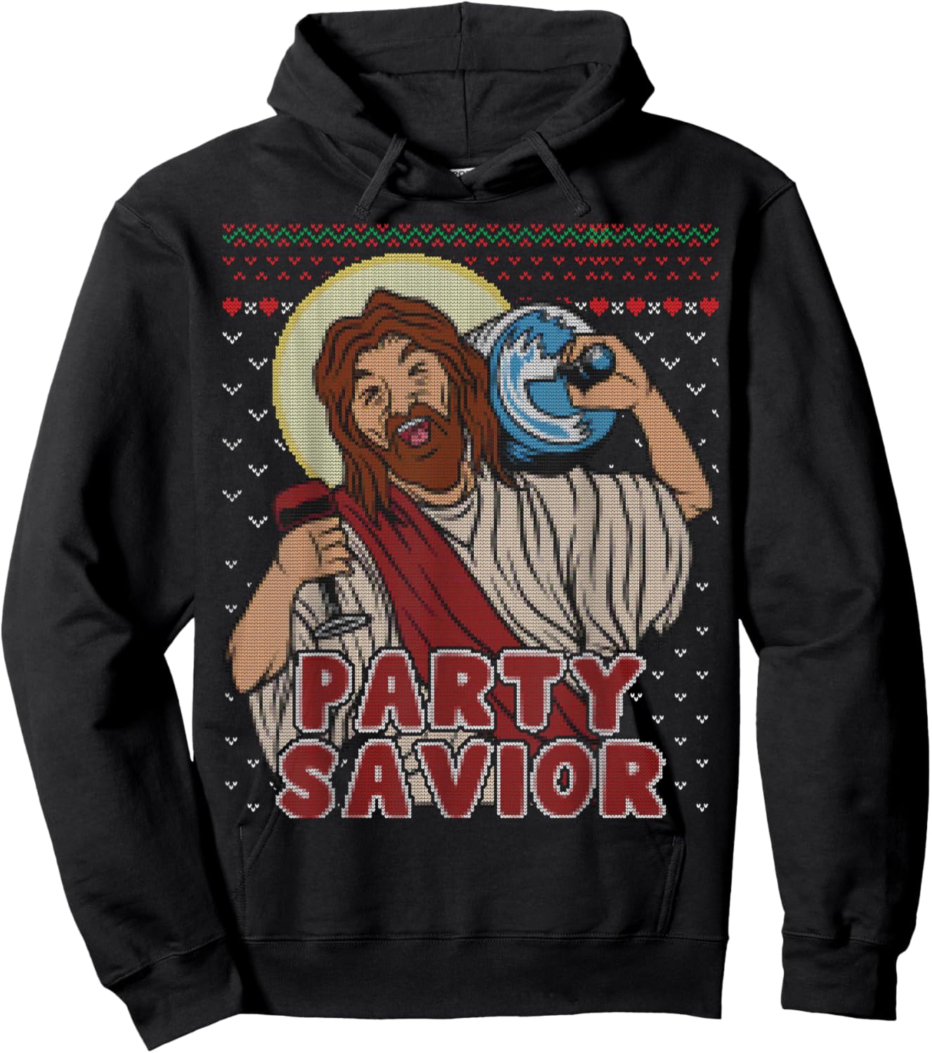 Party Savior Jesus Santa Claus Beer Ugly Christmas Sweater Hoodie - Hoodie | Black