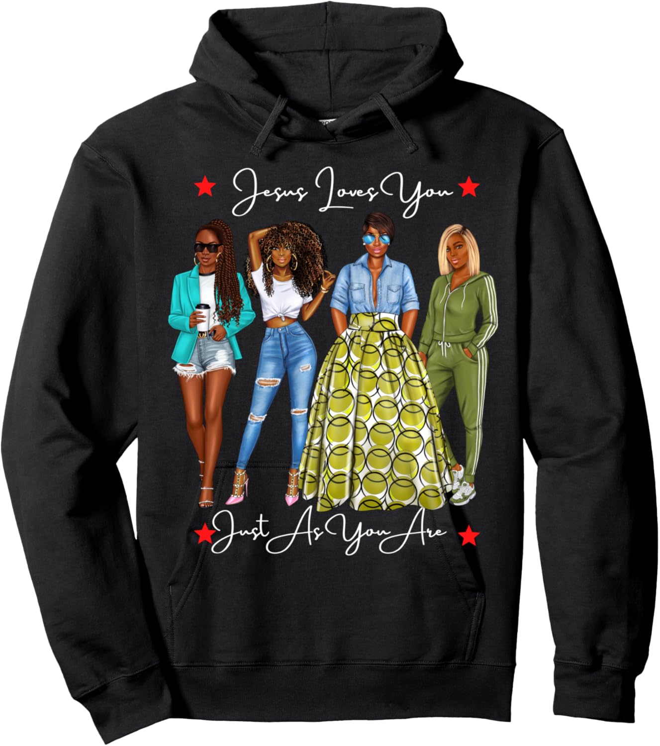 Jesus Loves You Cool African American WOmen Female Black Hoodie - Hoodie | Black