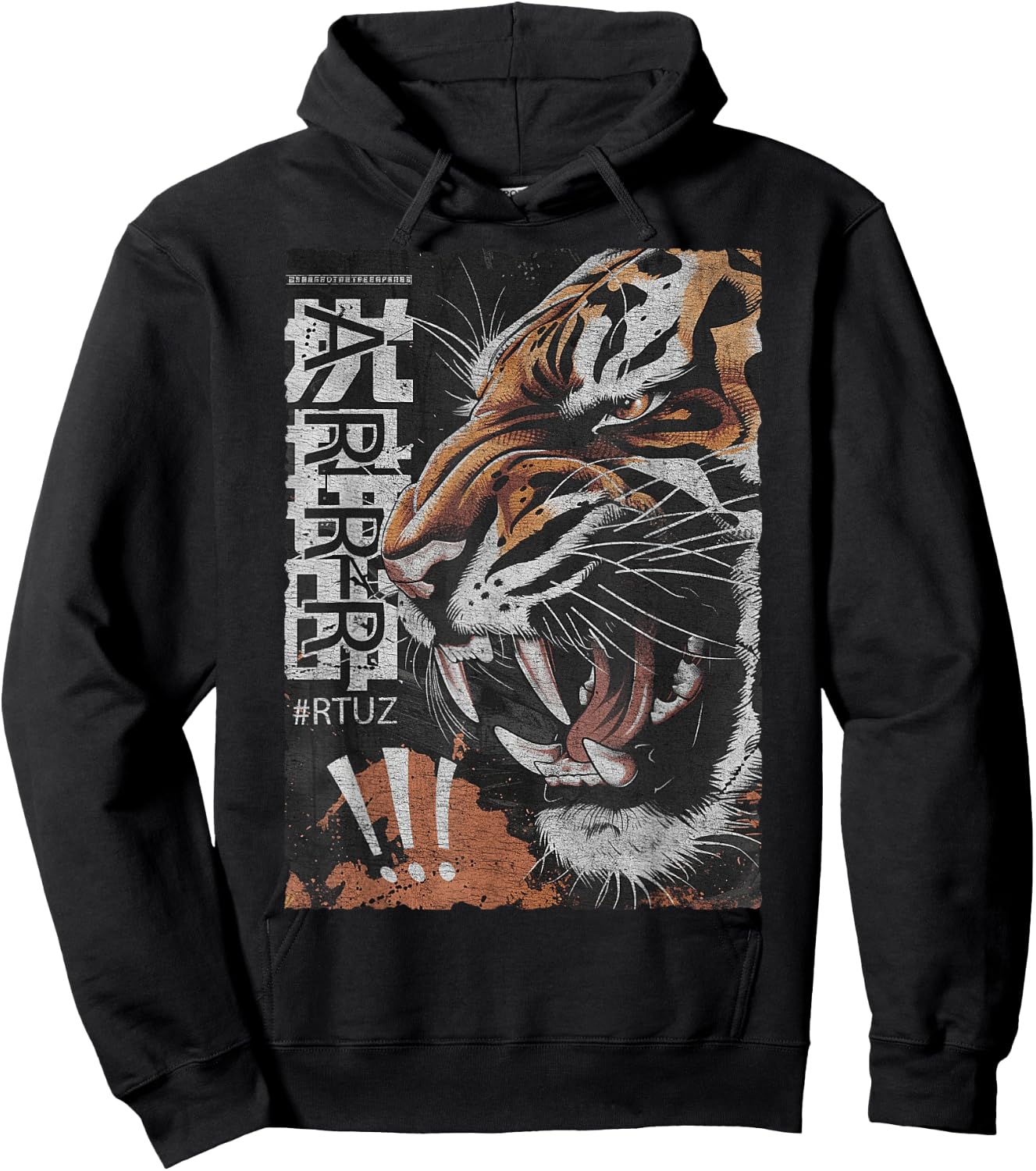 Hip Hop Y2K Vintage Hipster Edgy Urban Streetwear Tiger Hoodie - Hoodie | Black