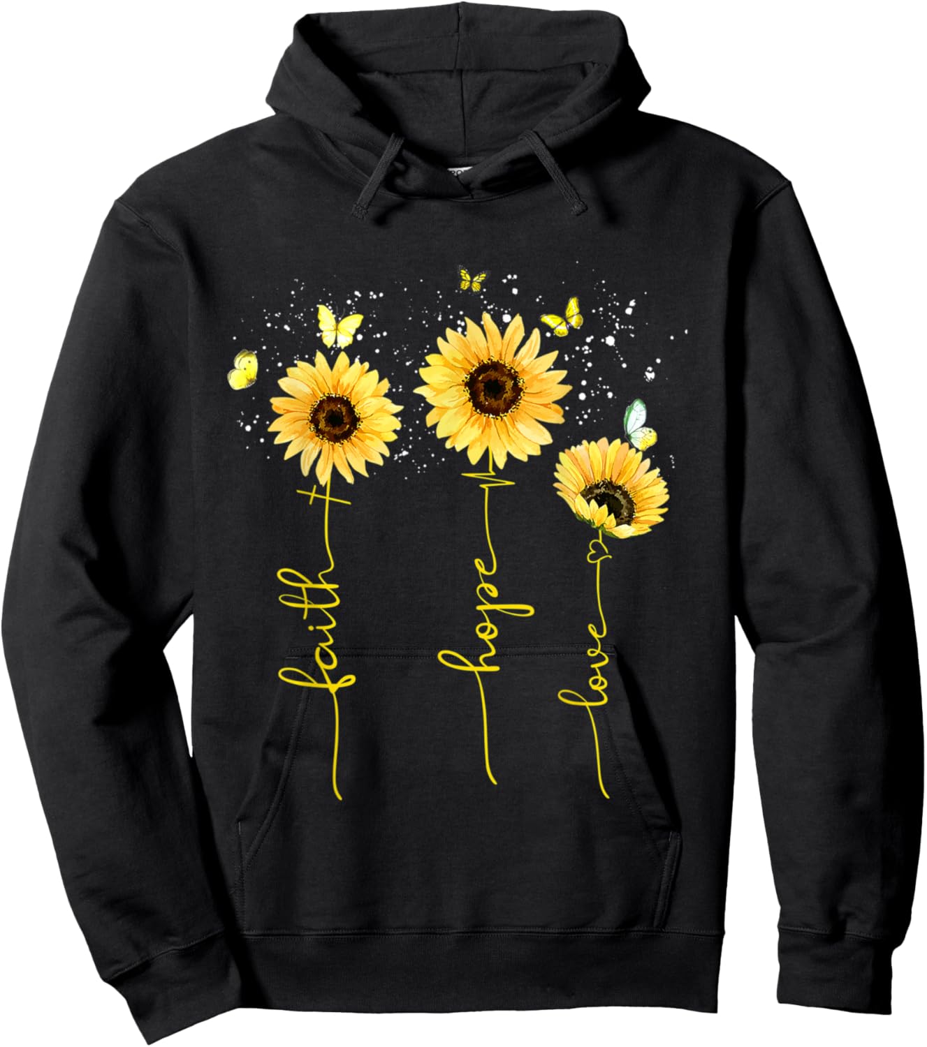 Christian Sunflower Faith Hope Love Hoodie - Hoodie | Black