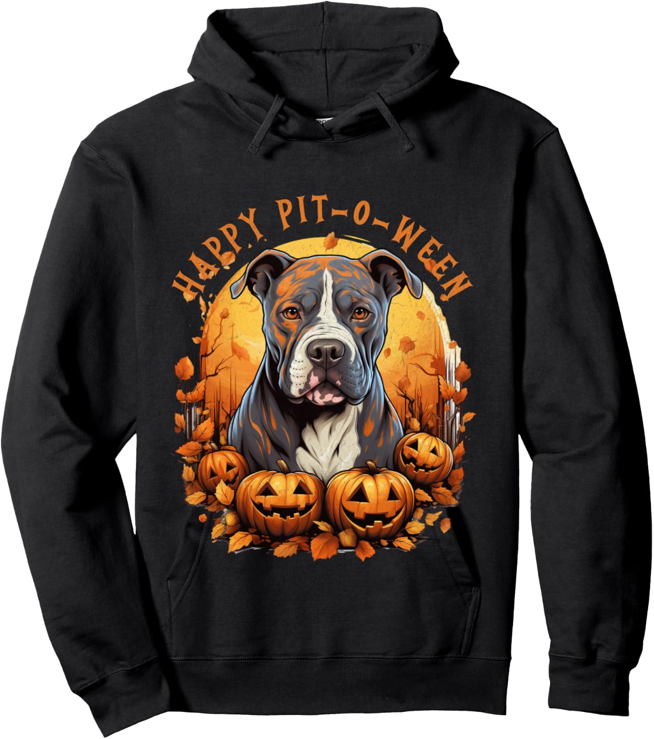 Funny Halloween Pitbull Dog Lover Jack O Lantern Pumpkin Hoodie - Hoodie | Black