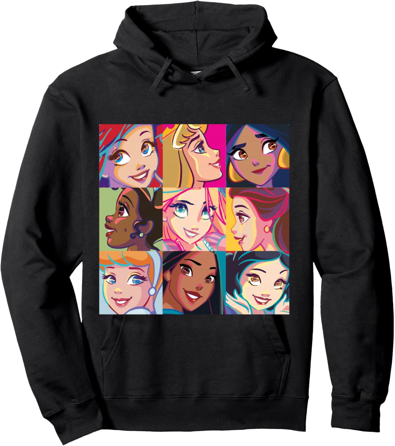 Disney Princess Characters Pop Art Grid Hoodie - Hoodie | Black