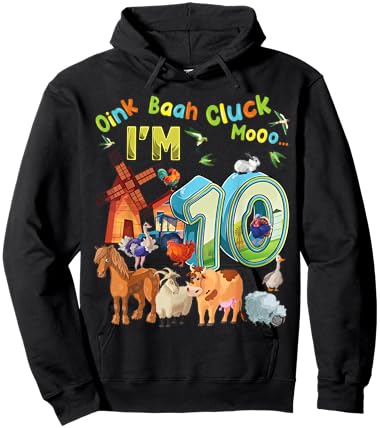 Barnyard 10th Birthday Farm Animals 10 Years Old Farming Hoodie - Hoodie | Black
